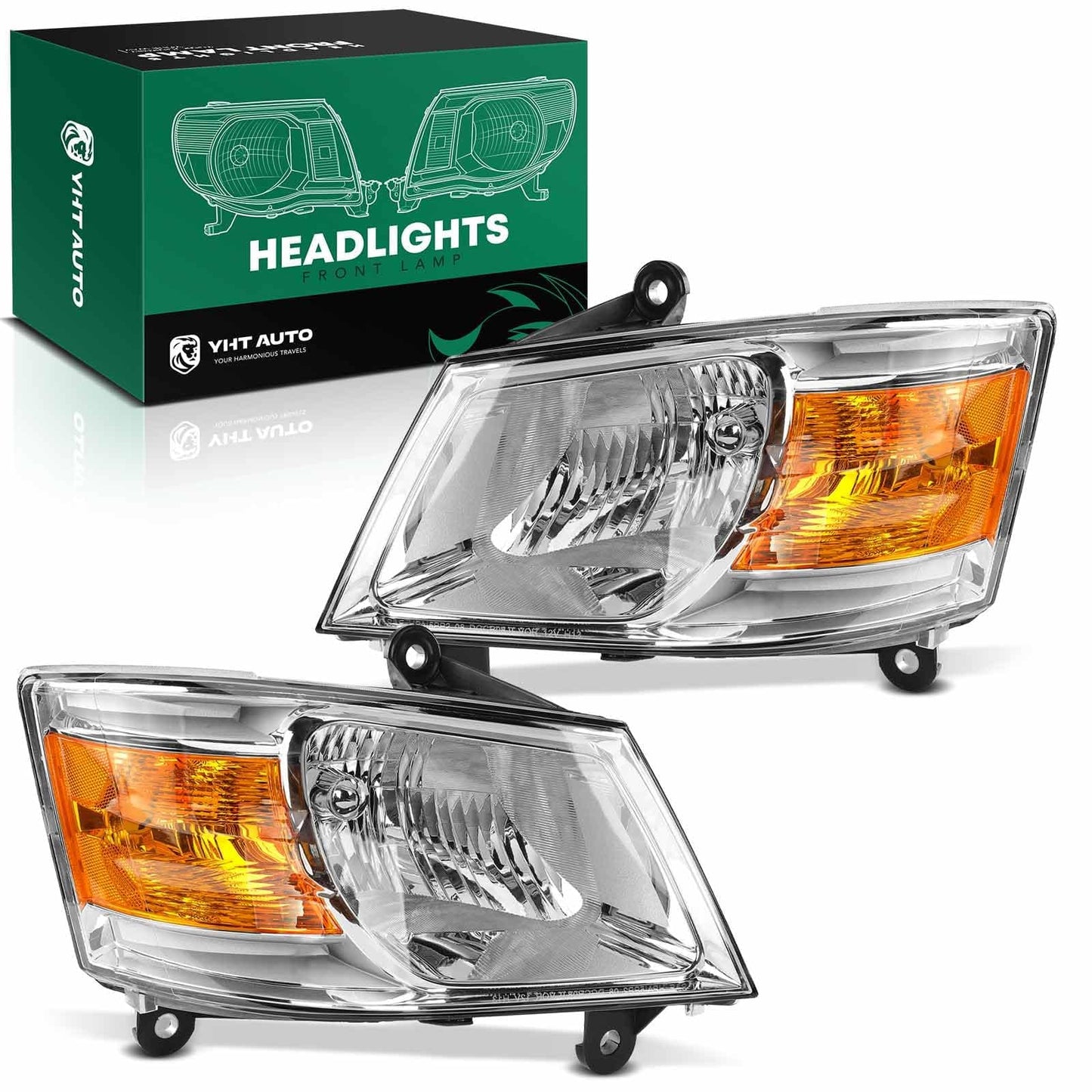 YHTAUTO Conjunto de faros delanteros para Chrysler Town &amp; Country 2008-2016, Dodge Grand Caravan 2011-2020, lentes transparentes, carcasa cromada, faros delanteros impermeables, aprobados por DOT 