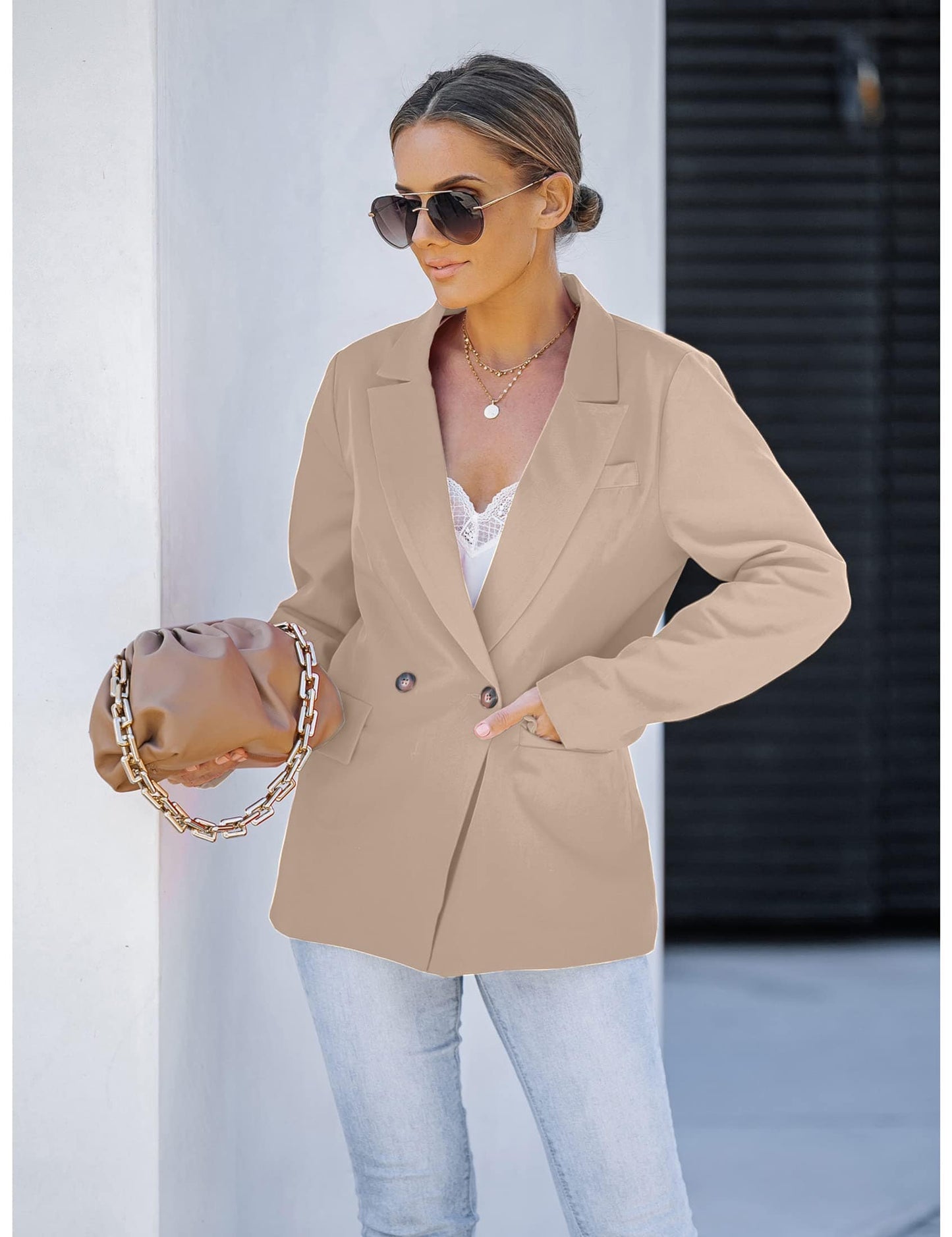 luvamia Blazer Chaquetas para mujer Trabajo Casual Oficina Manga Larga Moda Elegante Trajes de Negocios 