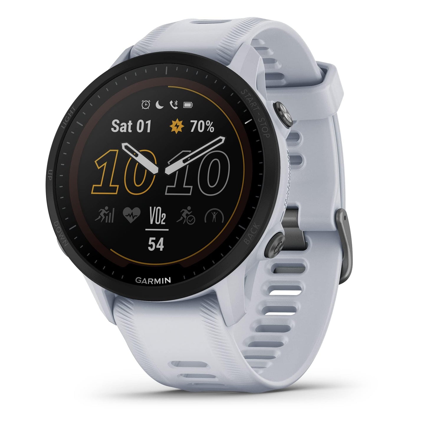 Garmin Forerunner® 955 Solar, montre intelligente de course GPS avec capacités de charge solaire, adaptée aux triathlètes, batterie longue durée, Whitestone 