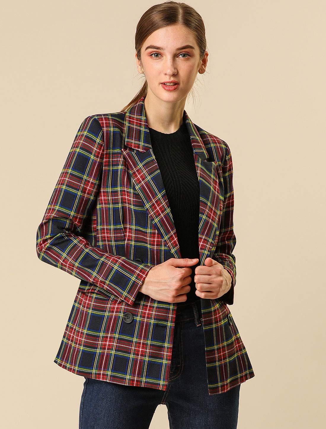 Allegra K Veste blazer formelle à revers cranté pour femme