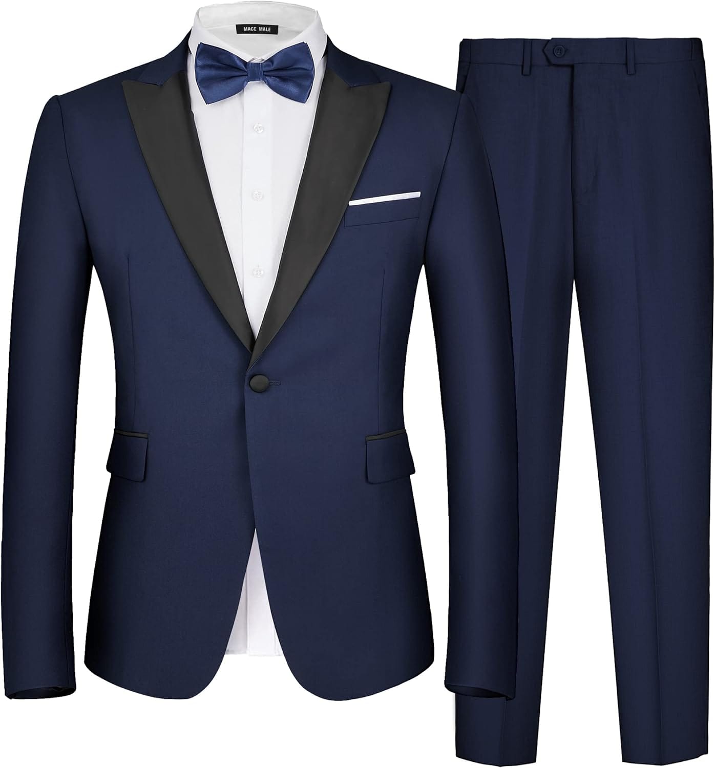 MAGE MALE Men's 2 Piece Suit One Button Slim Fit Formal Wedding Prom Tuxedo Suits Blazer Pants with Bow Tie Set