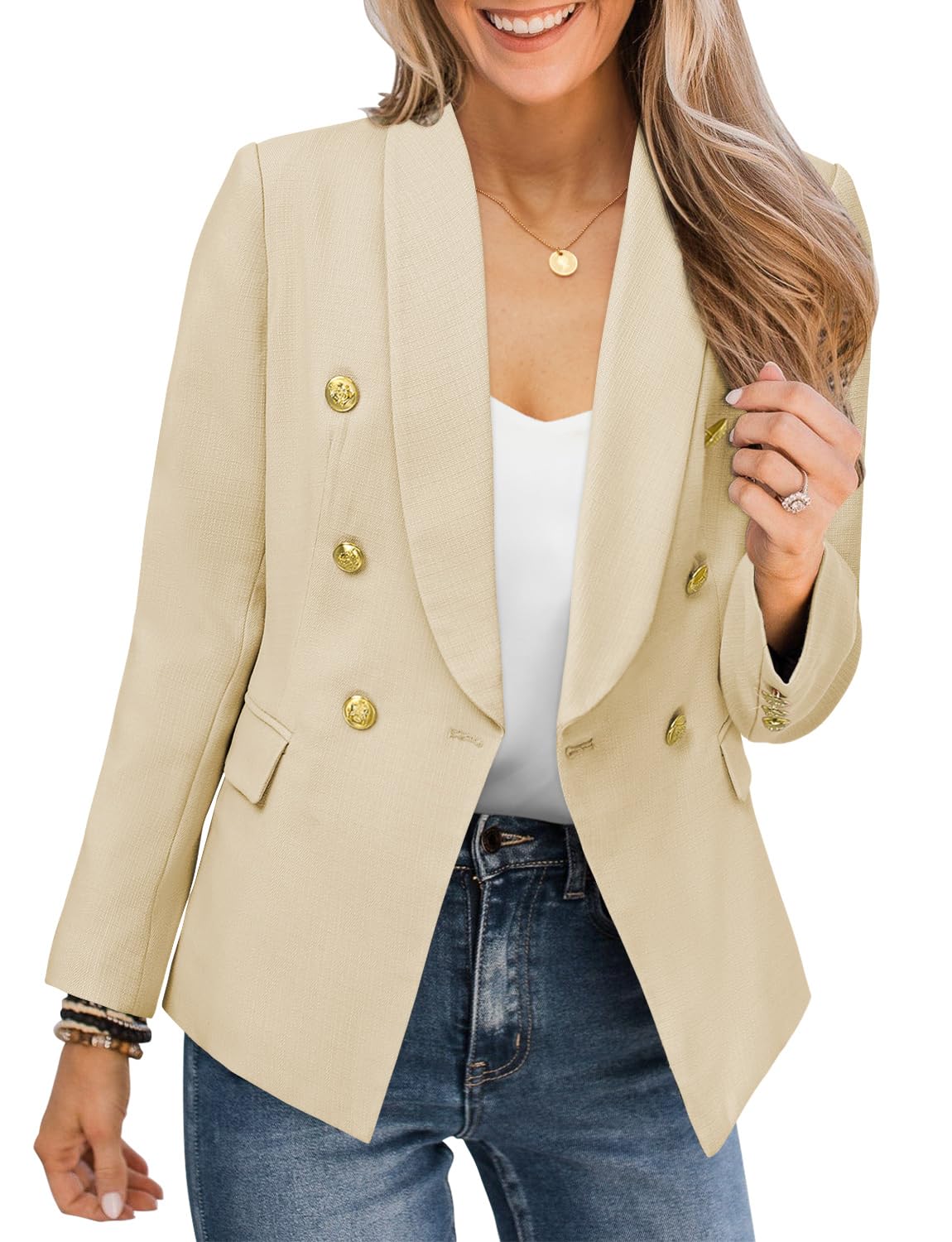 CRAZY GRID Womens Casual Blazer Jacket Gold Button Long Sleeve Work 0ffice Blazer Lapel Open Front Jacket