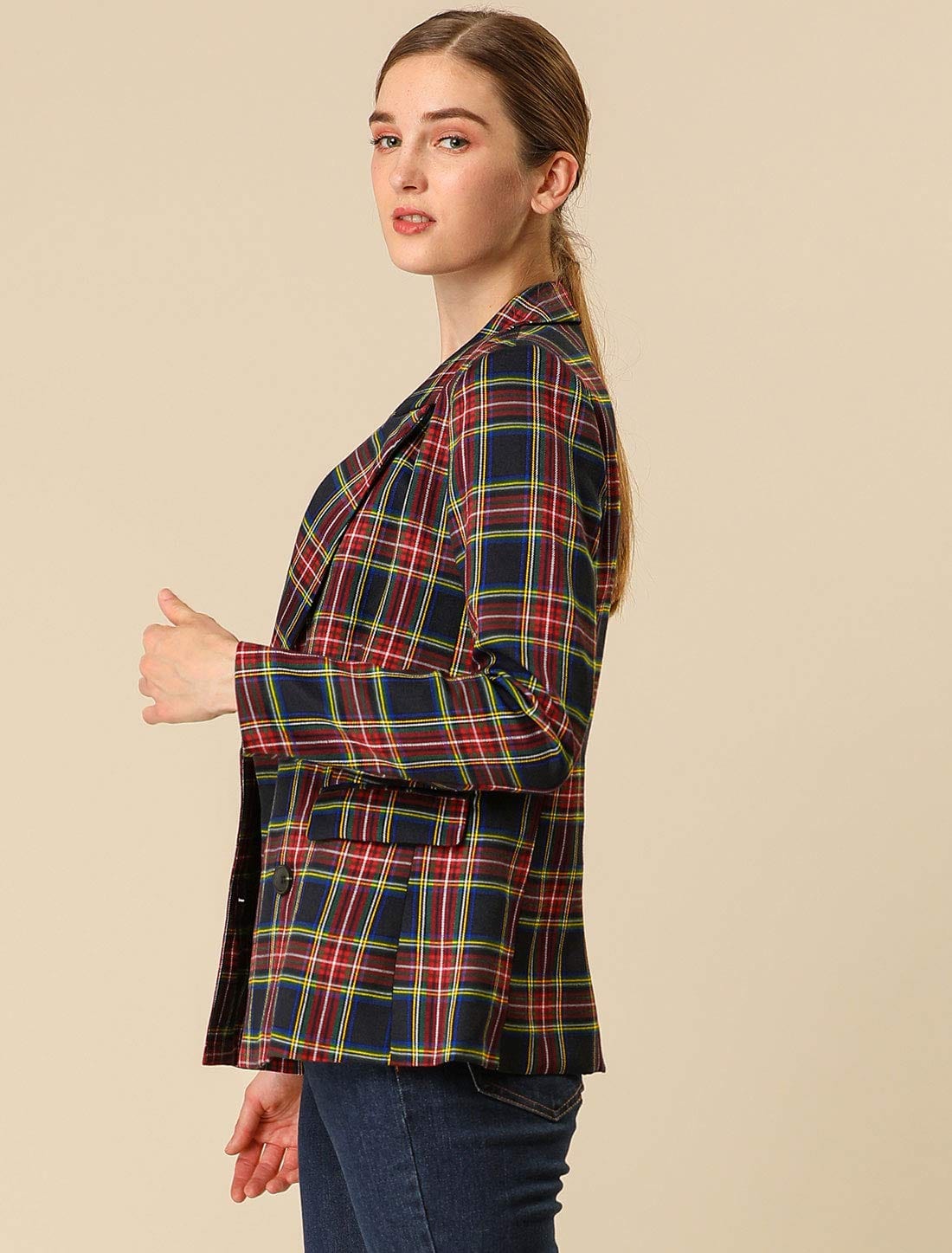 Allegra K Veste blazer formelle à revers cranté pour femme