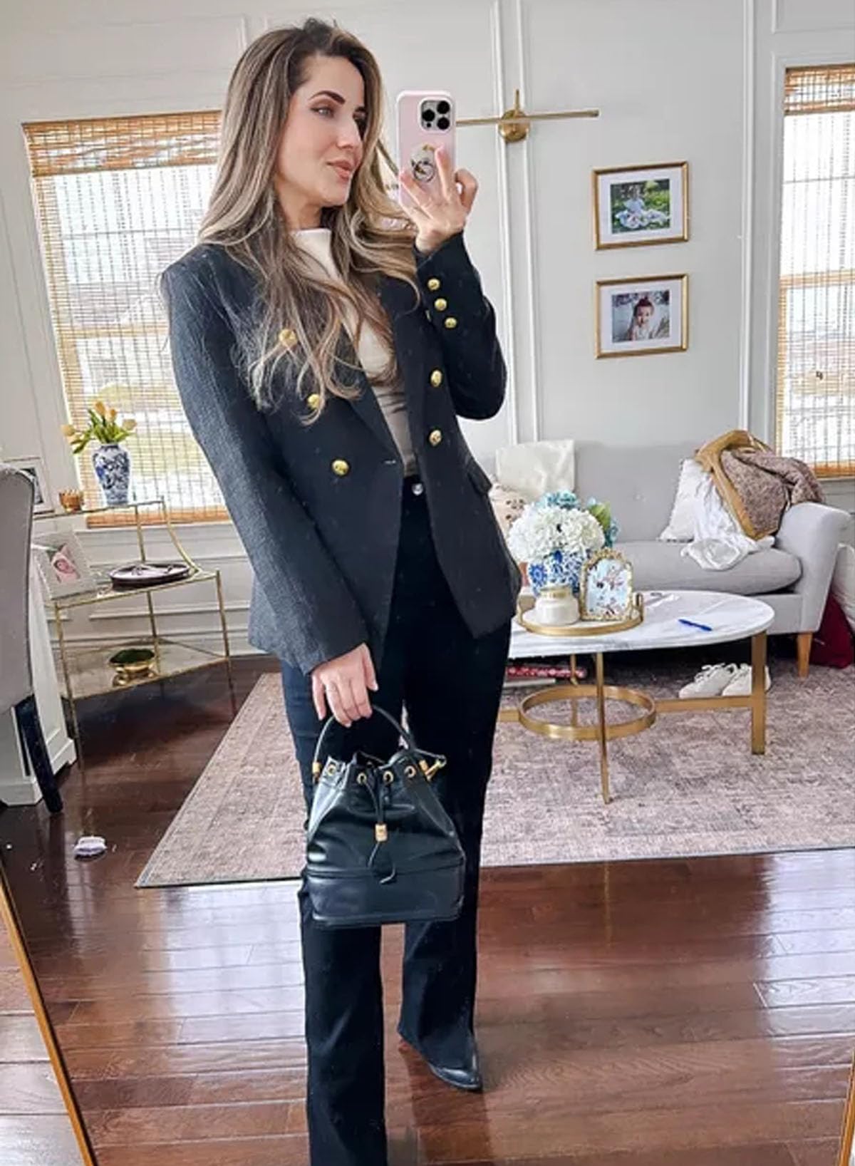 Happy Sailed Womens Tweed Blazers Casual Long Sleeve Double Breasted Open Front Blazer Jackets Work Suits