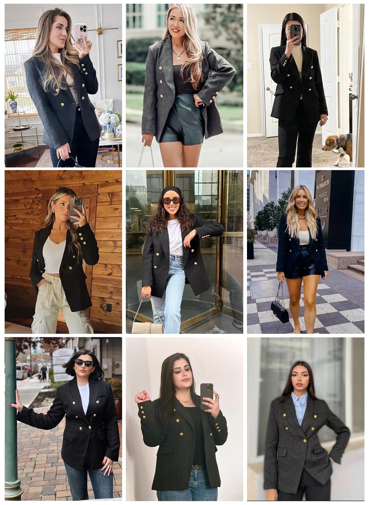 Happy Sailed Blazers de Tweed para Mujer Casual Manga Larga Doble Botonadura Frente Abierto Blazer Chaquetas Trajes de Trabajo 