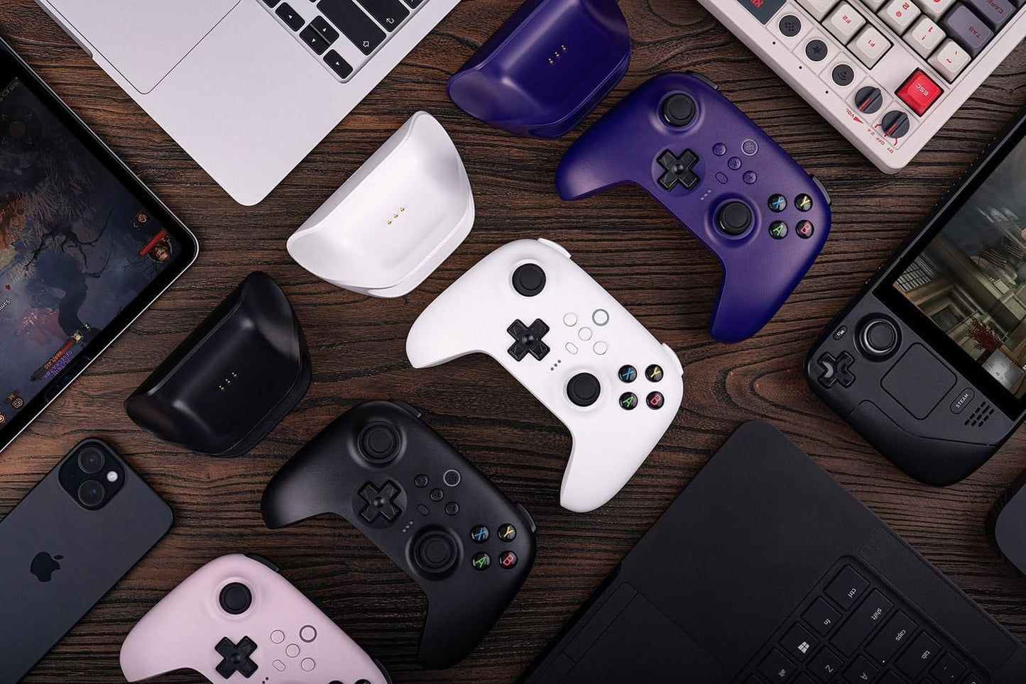 8Bitdo Ultimate Manette sans fil 2,4 g avec station de chargement, mise à jour du joystick à effet Hall, manette de jeu Pro avec boutons arrière et fonction Turbo pour PC, Android, Steam Deck et Apple (violet) 