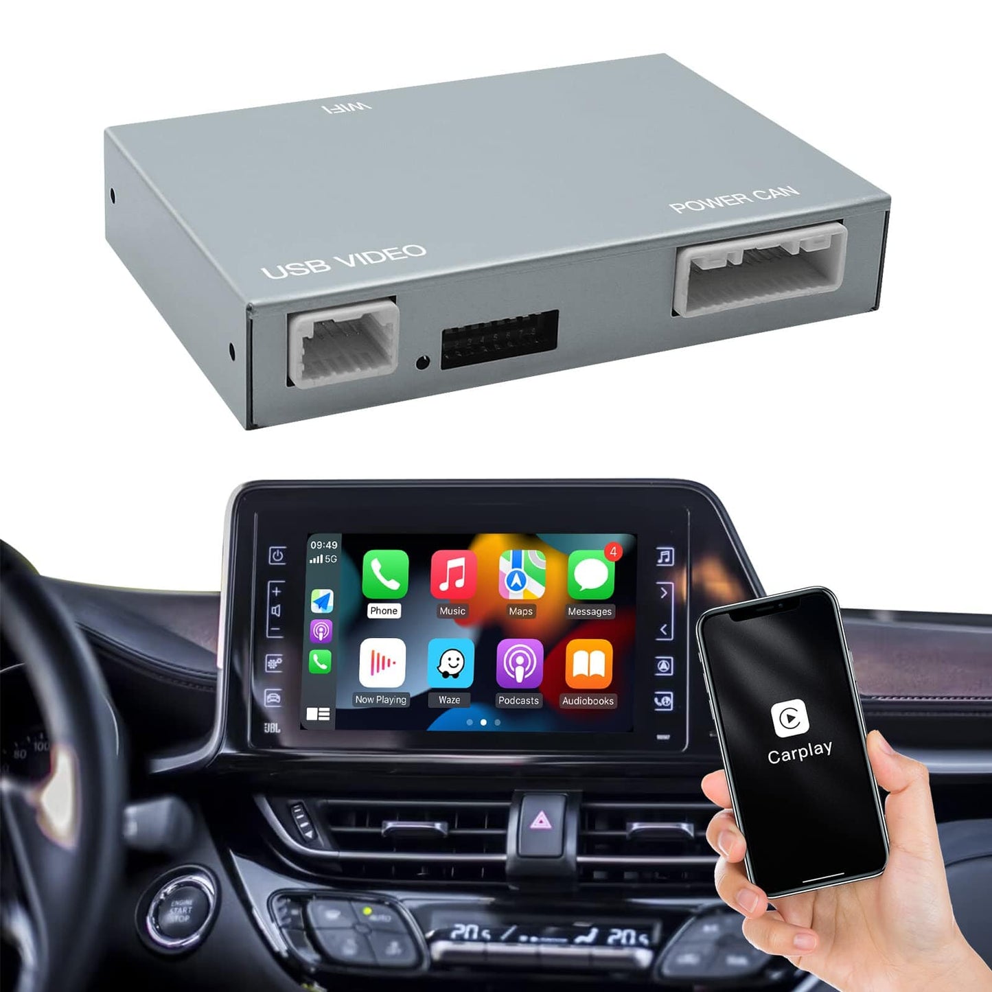 CARabc Adaptateur Carplay Android Auto sans fil pour Toyota avec Entune2.0 2014-2019, compatible avec Tundra/Highlander/RAV4/Tacoma/Camry/Corolla/Avalon/Prius/CH-R/Sienna, Argent 