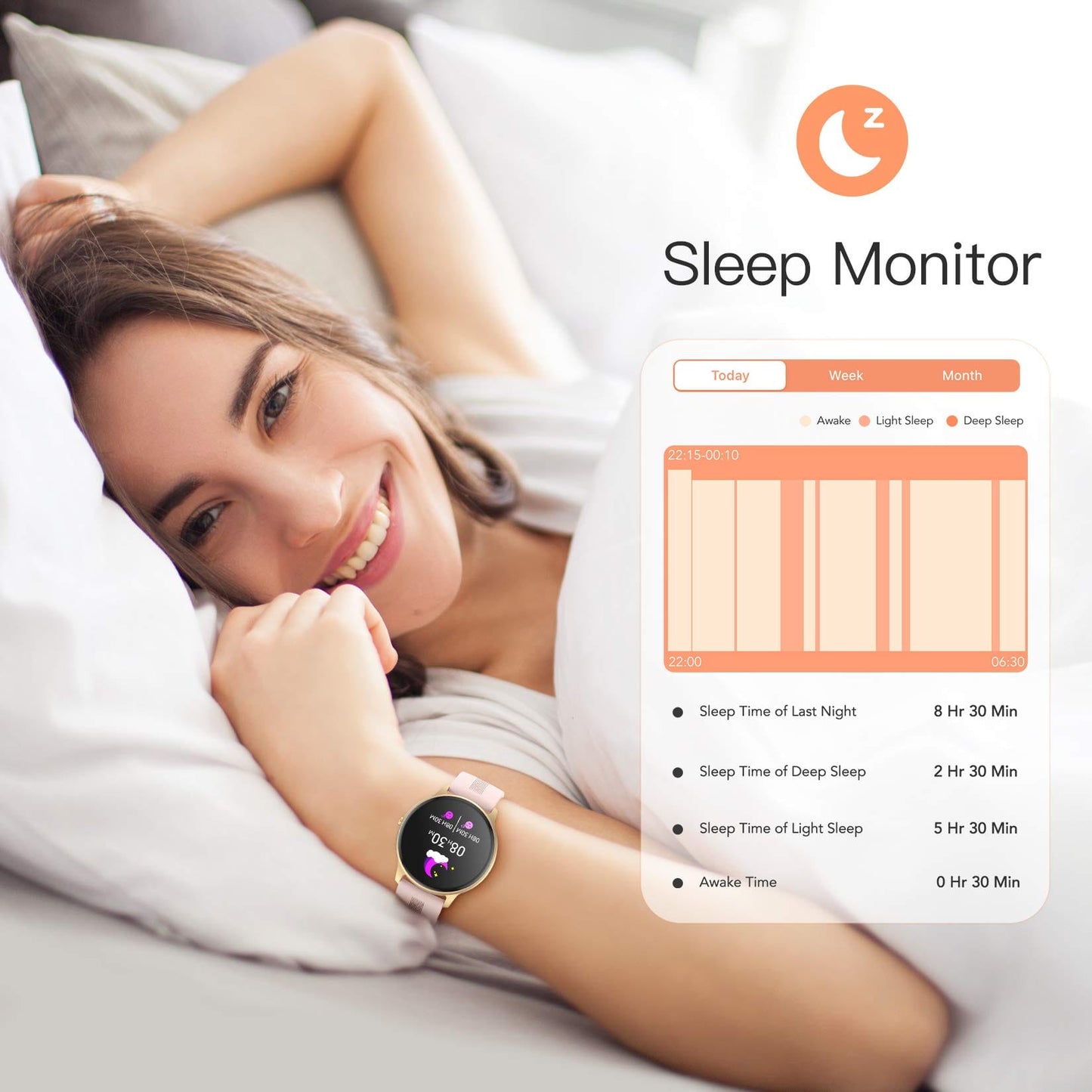 AGPTEK Reloj Inteligente para Mujer, Reloj Inteligente para teléfonos Android e iOS IP68 Rastreador de Actividad a Prueba de Agua con Pantalla táctil a Color Monitor de frecuencia cardíaca Podómetro Monitor de sueño, Rosa 