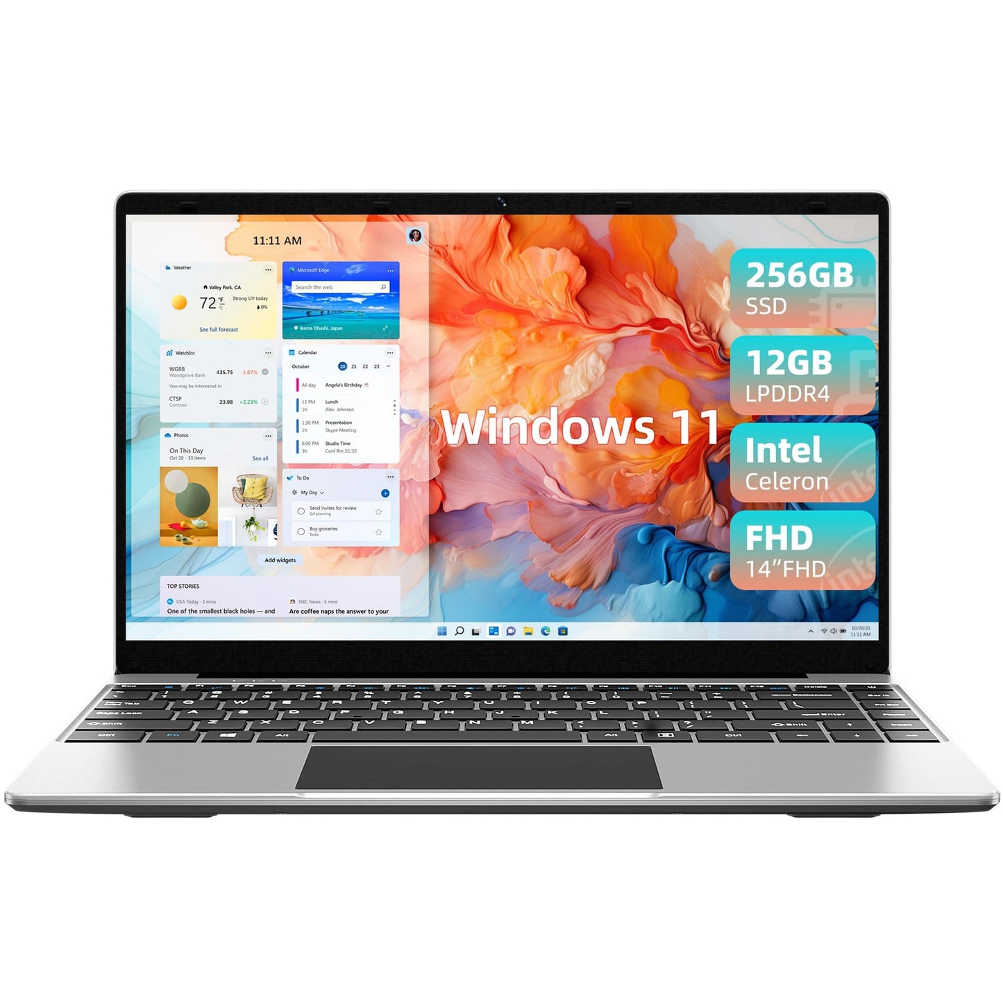 jumper Laptop, 12GB DDR4 RAM 512GB SSD, 14 Inch 1080p FHD IPS Screen, Quad-Core Intel Celeron Processor, UHD Graphics 600, Windows 11, Dual Stereo Speakers, 5G WiFi, Type-C, Webcam.