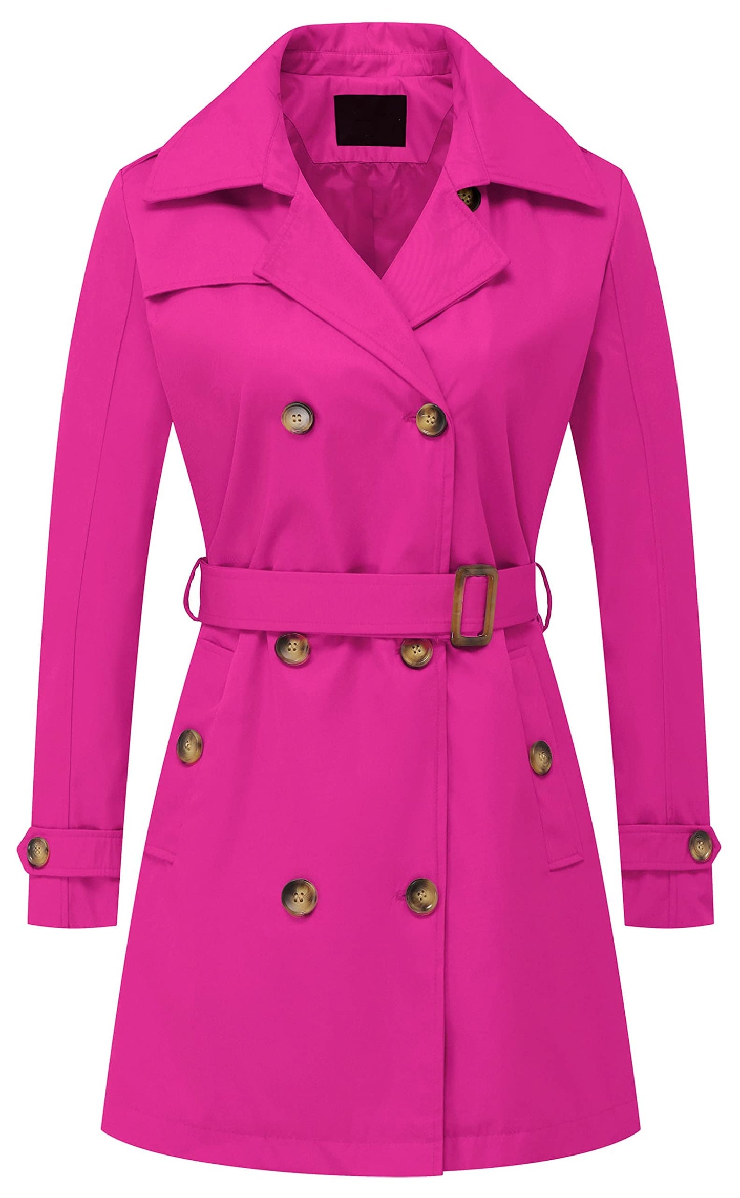 Chrisuno Trench-coat mi-long à double boutonnage pour femme avec ceinture et capuche amovible 