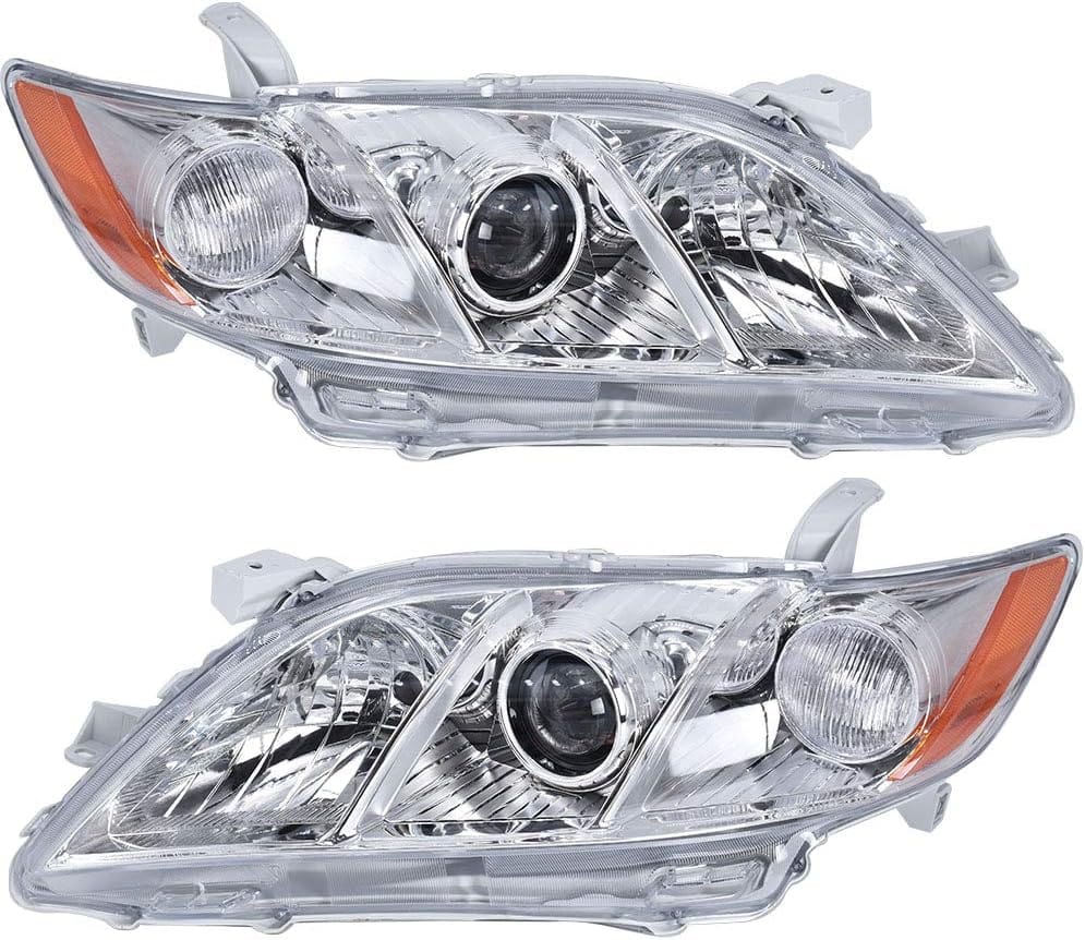 Headlights Assembly Projector Headlamps ABS Plastic Housing + Polycarbonate Lens Transparent Lens Replacement for 2007-2009 Toyota Camry