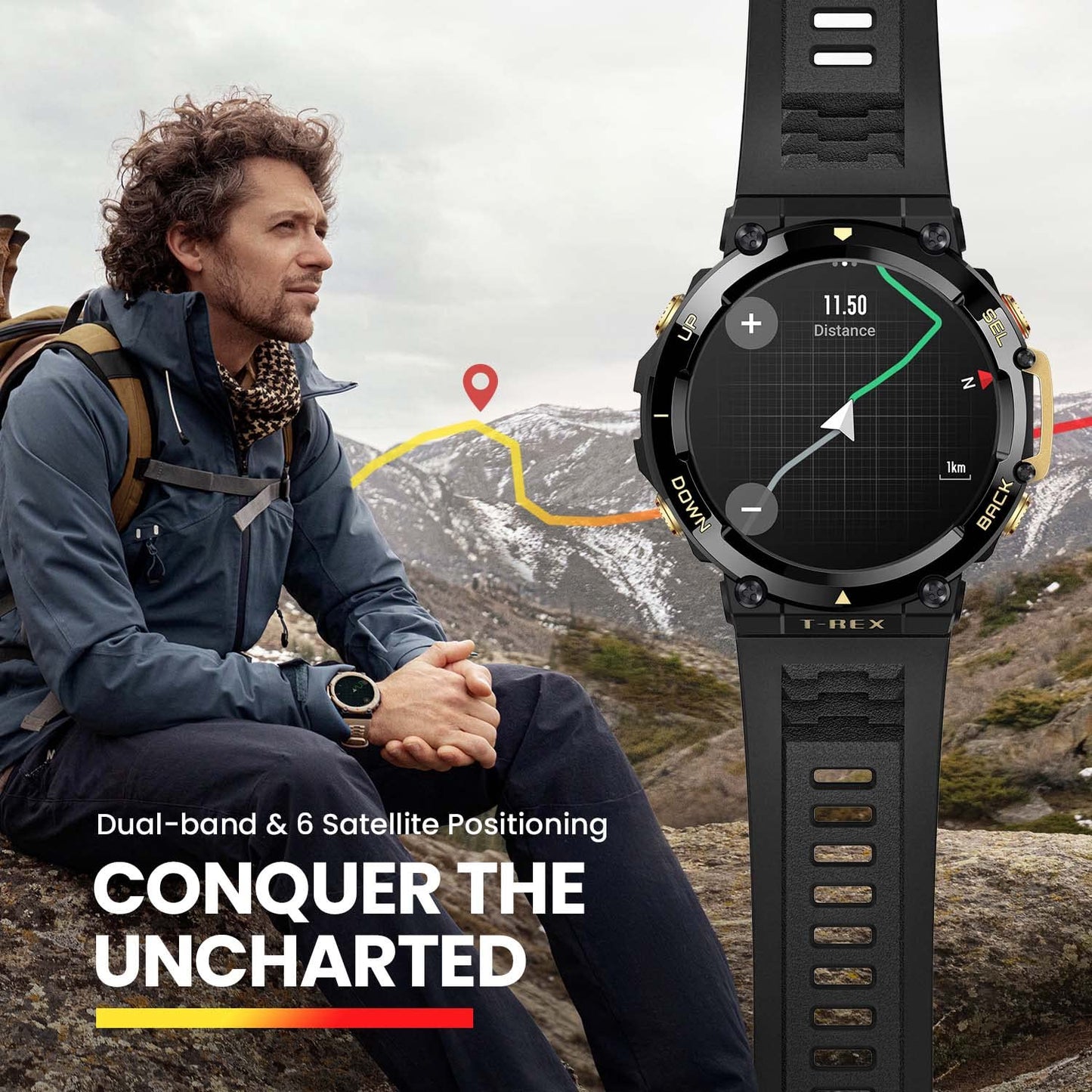 Reloj inteligente Amazfit T-Rex Ultra para hombre, duración de la batería de 20 días, buceo en apnea de 30 m, GPS de doble banda y soporte para mapas sin conexión, resistente al agua hasta 100 m, reloj deportivo para exteriores de grado militar, negro 