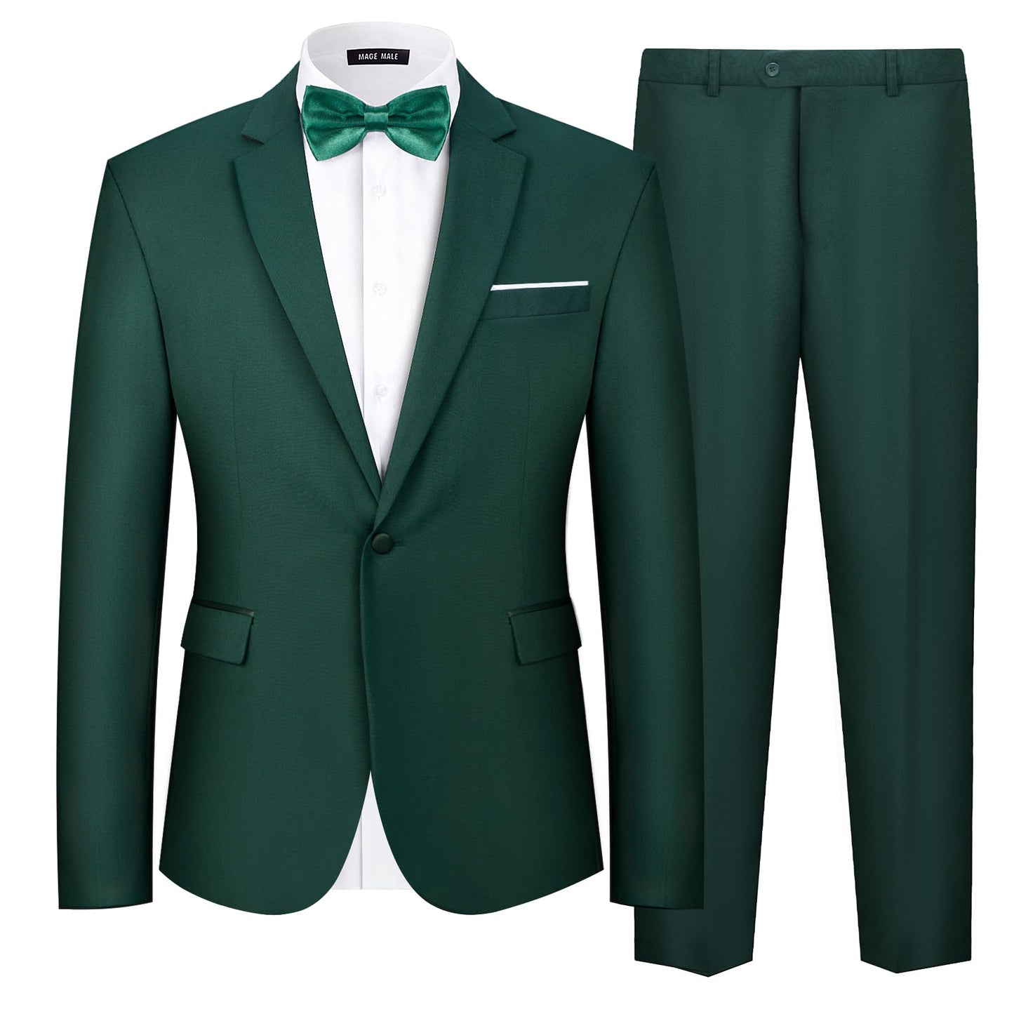 MAGE MALE Men's 2 Piece Suit One Button Slim Fit Formal Wedding Prom Tuxedo Suits Blazer Pants with Bow Tie Set