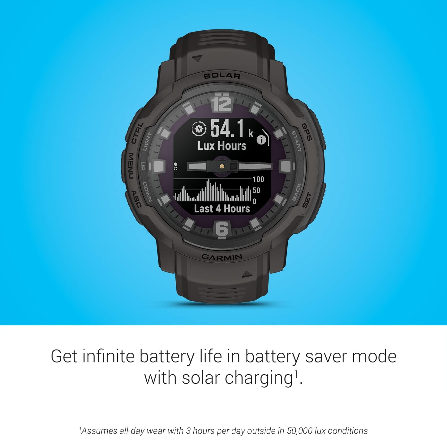 Garmin Instinct Crossover Solar, montre intelligente hybride robuste avec capacités de charge solaire, aiguilles analogiques et affichage numérique, graphite, réglable 