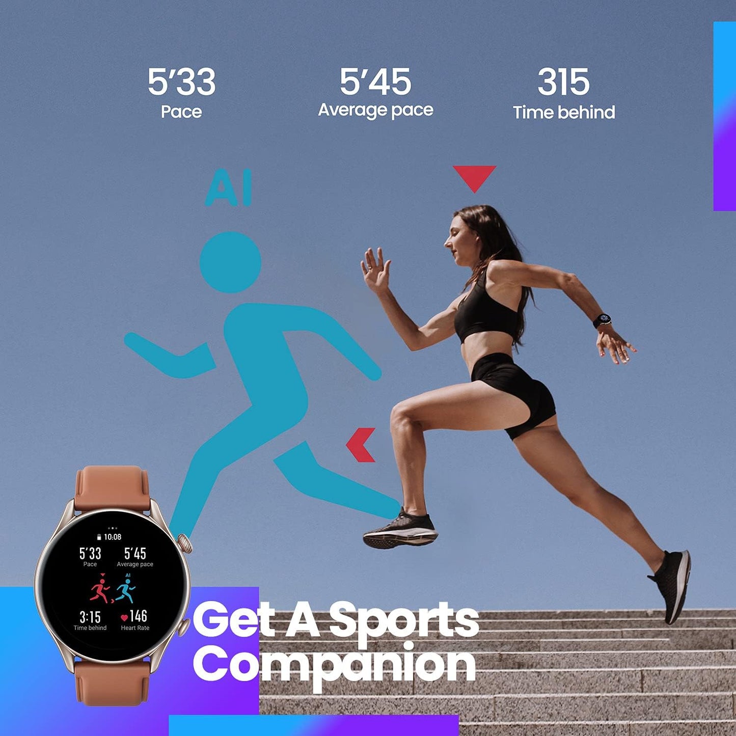 Montre intelligente Amazfit GTR 3 Pro pour hommes, autonomie de 12 jours, Alexa intégrée, appels et SMS Bluetooth, GPS et 150 modes sportifs, écran AMOLED 1,45", montre de fitness avec suivi de fréquence cardiaque SpO2, noir 