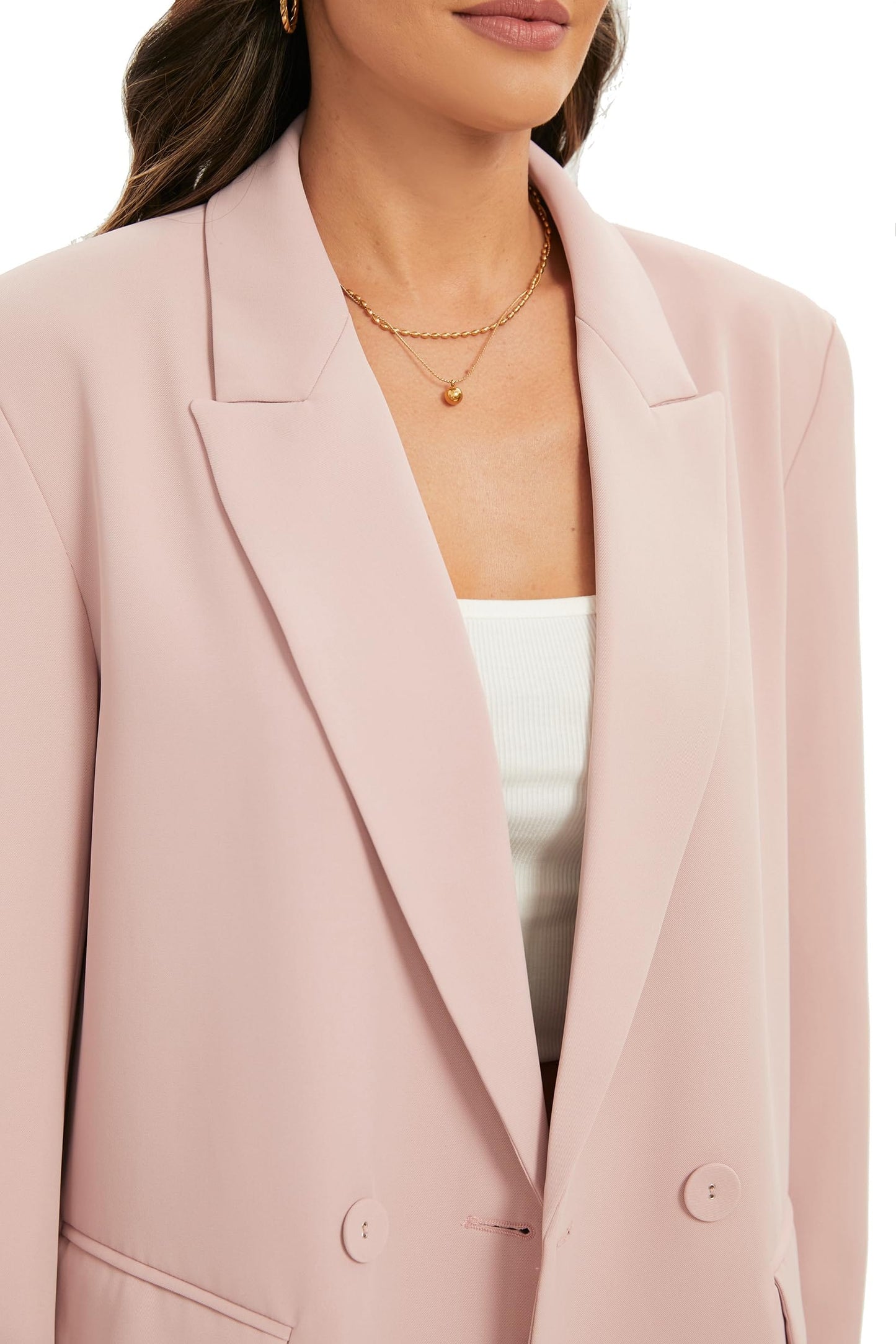 Blazer de costume surdimensionné à double boutonnage pour femme, veste à manches longues, style petit ami décontracté, blazer de travail et de bureau avec poches