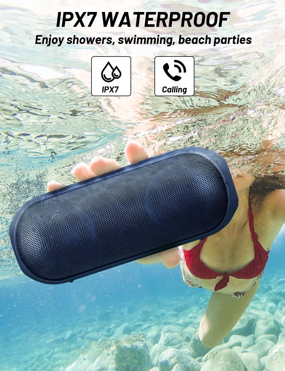 Bluetooth Speakers with Light, 30W Portable Bluetooth Wireless(100FT Range) Loud Stereo Sound, IPX7 Waterproof Shower Speakers, RGB Multi-Colors Rhythm Lights, 1000mins Playtime for Indoor&Outdoor