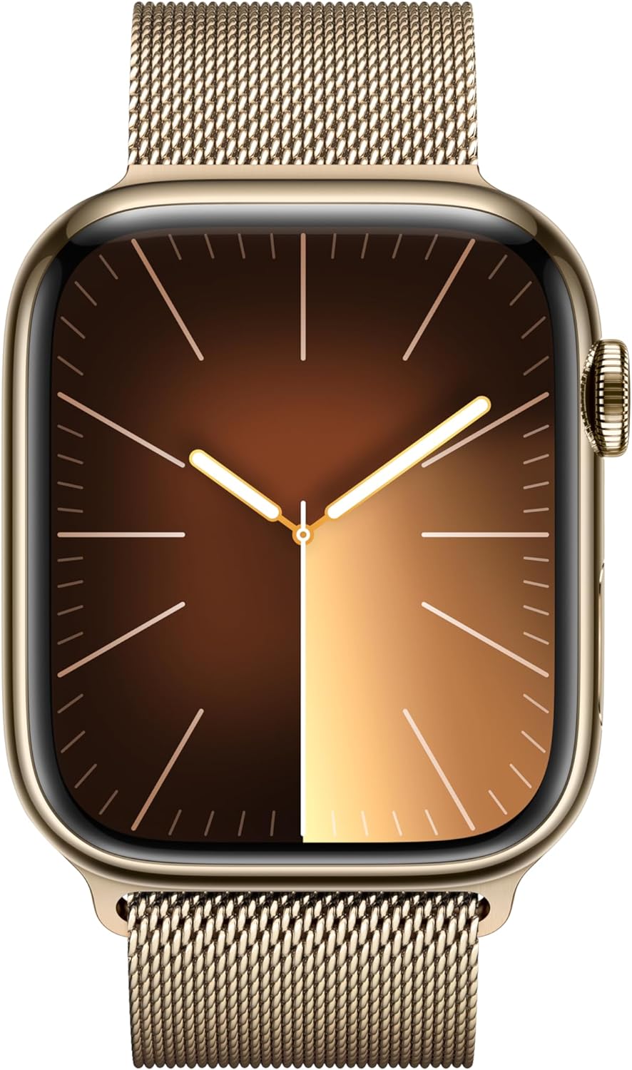 Montre intelligente Apple Watch Series 9 [GPS + Cellular 45 mm] avec boîtier en acier inoxydable doré et boucle milanaise dorée. Tracker d'activité, applications d'oxygène dans le sang et d'ECG, écran Retina toujours actif 