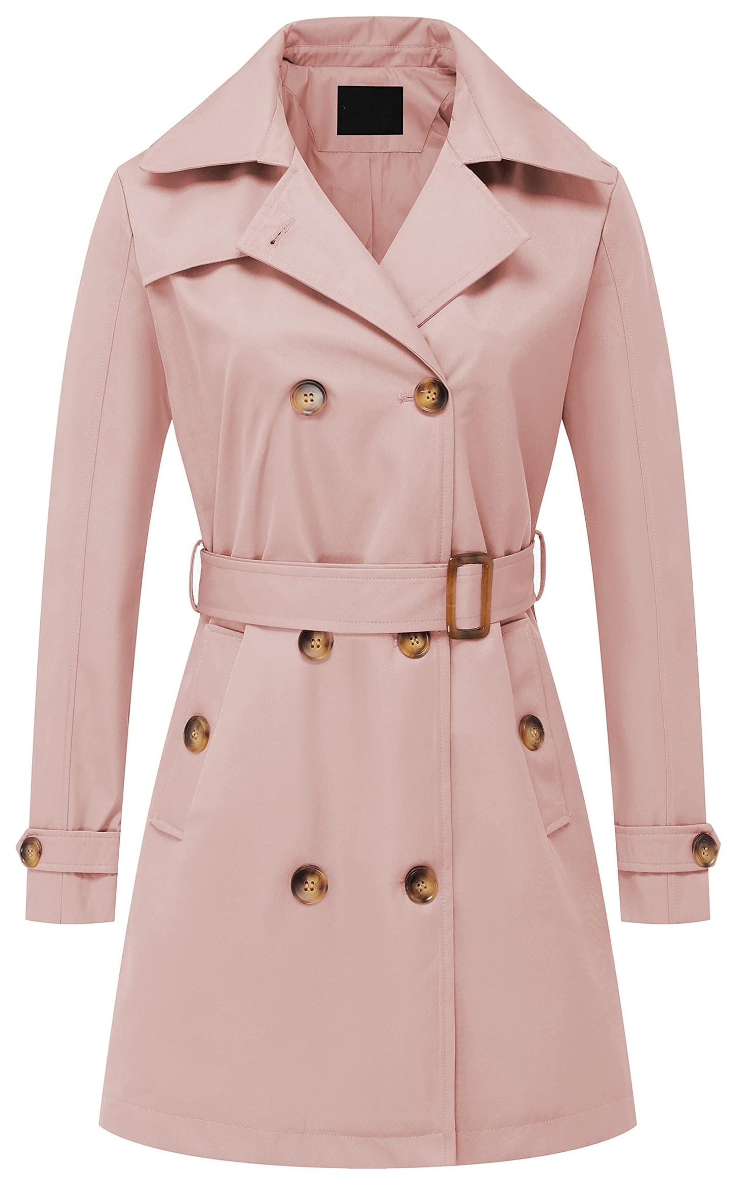 Chrisuno Trench-coat mi-long à double boutonnage pour femme avec ceinture et capuche amovible 