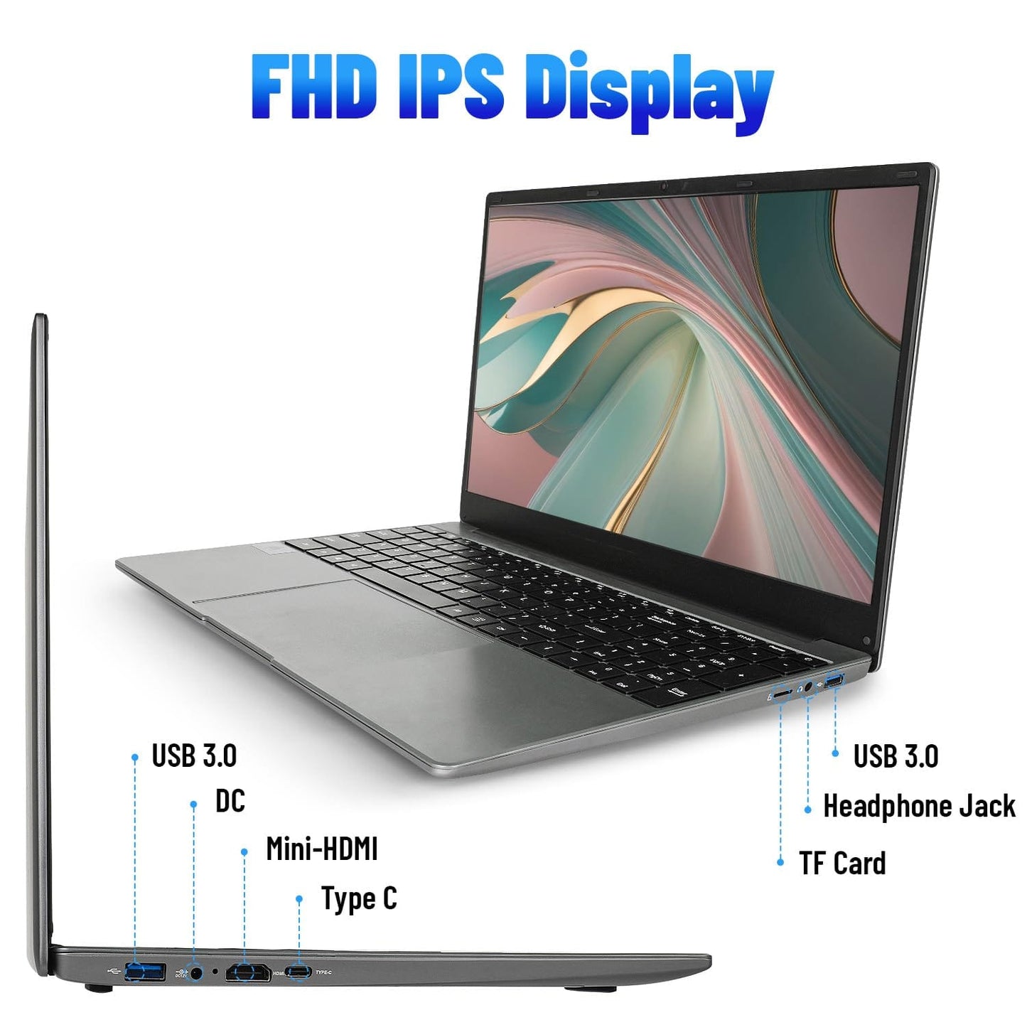 Laptop Computer, 16GB RAM 512GB SSD, Intel Quad-Core N5095 Processors, 15.6 Inch 1080P IPS Screen, 2MP, 2.4/5G Dual WiFi, Mini-HDMI, Type-C, USB 3.0, Large Battery Capacity