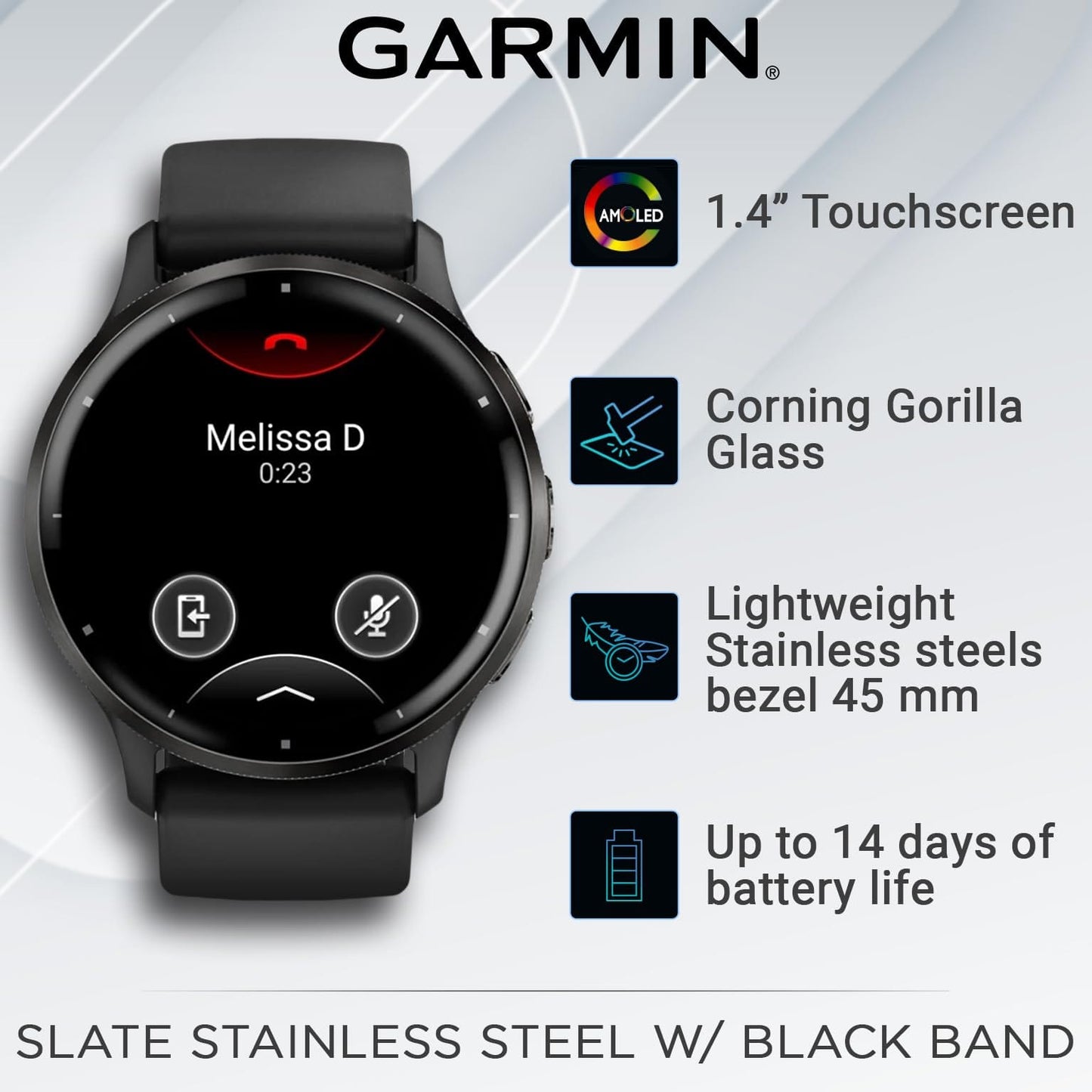 Wearable4U Garmin Venu 3 : montre intelligente 45 mm en acier inoxydable argenté | Écran AMOLED 1,4" jusqu'à 14 jours d'autonomie | Montre multisport pour homme – Whitestone | Fonctionnalités avancées de santé et de remise en forme 