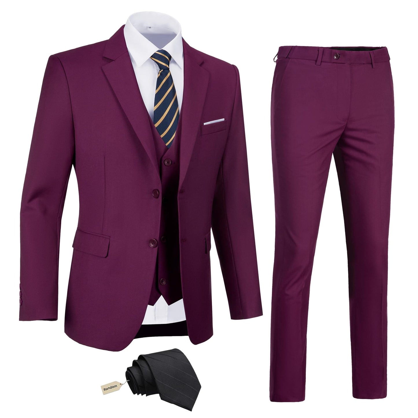 Men's Slim Fit 3 Piece Suit Two Button Business Wedding Dress Tux Suit Set Jacket Vest Pants with Tie