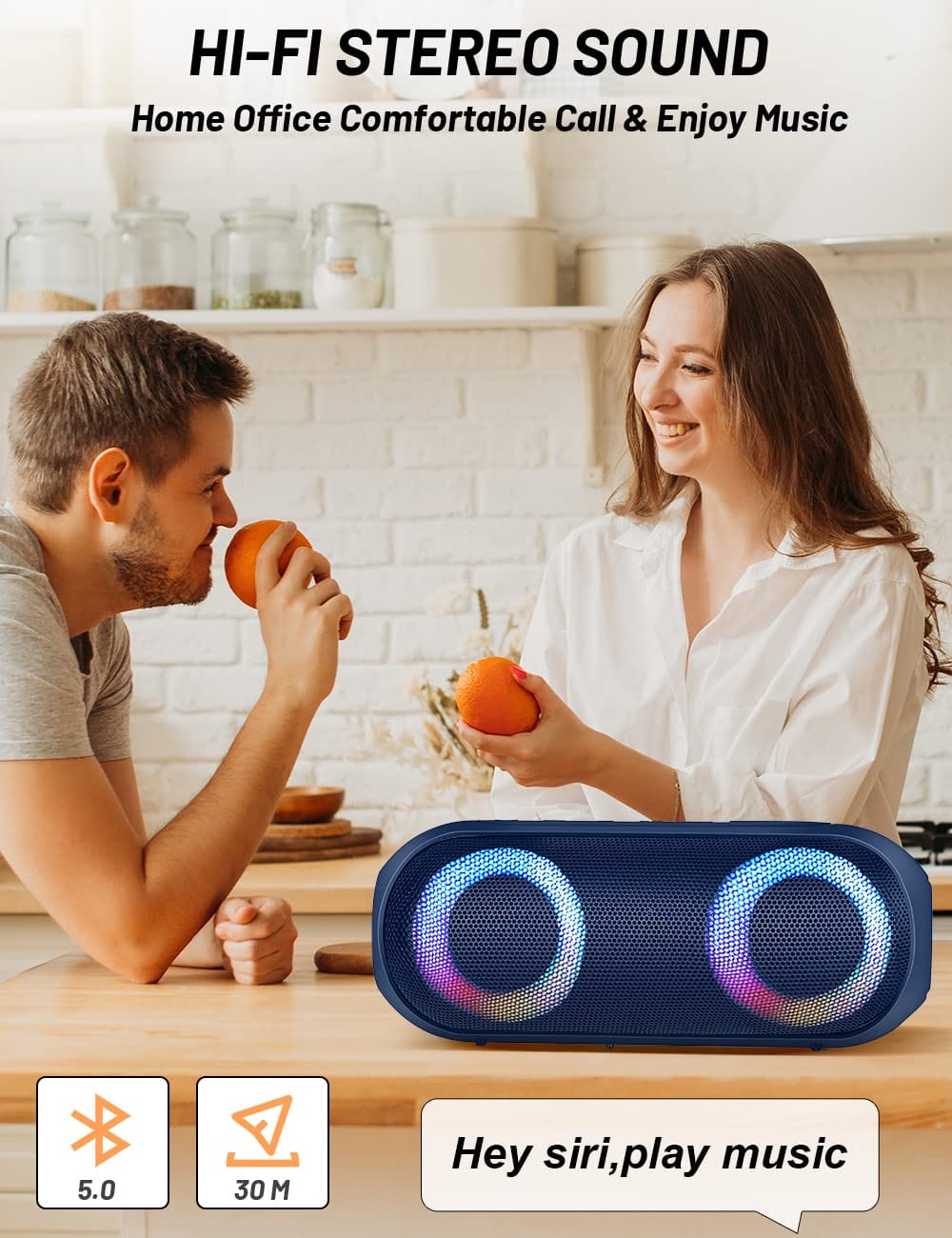 Altavoces Bluetooth con luz, Bluetooth inalámbrico portátil de 30 W (rango de 100 pies), sonido estéreo fuerte, altavoces de ducha impermeables IPX7, luces rítmicas multicolores RGB, tiempo de reproducción de 1000 minutos para interiores y exteriores 