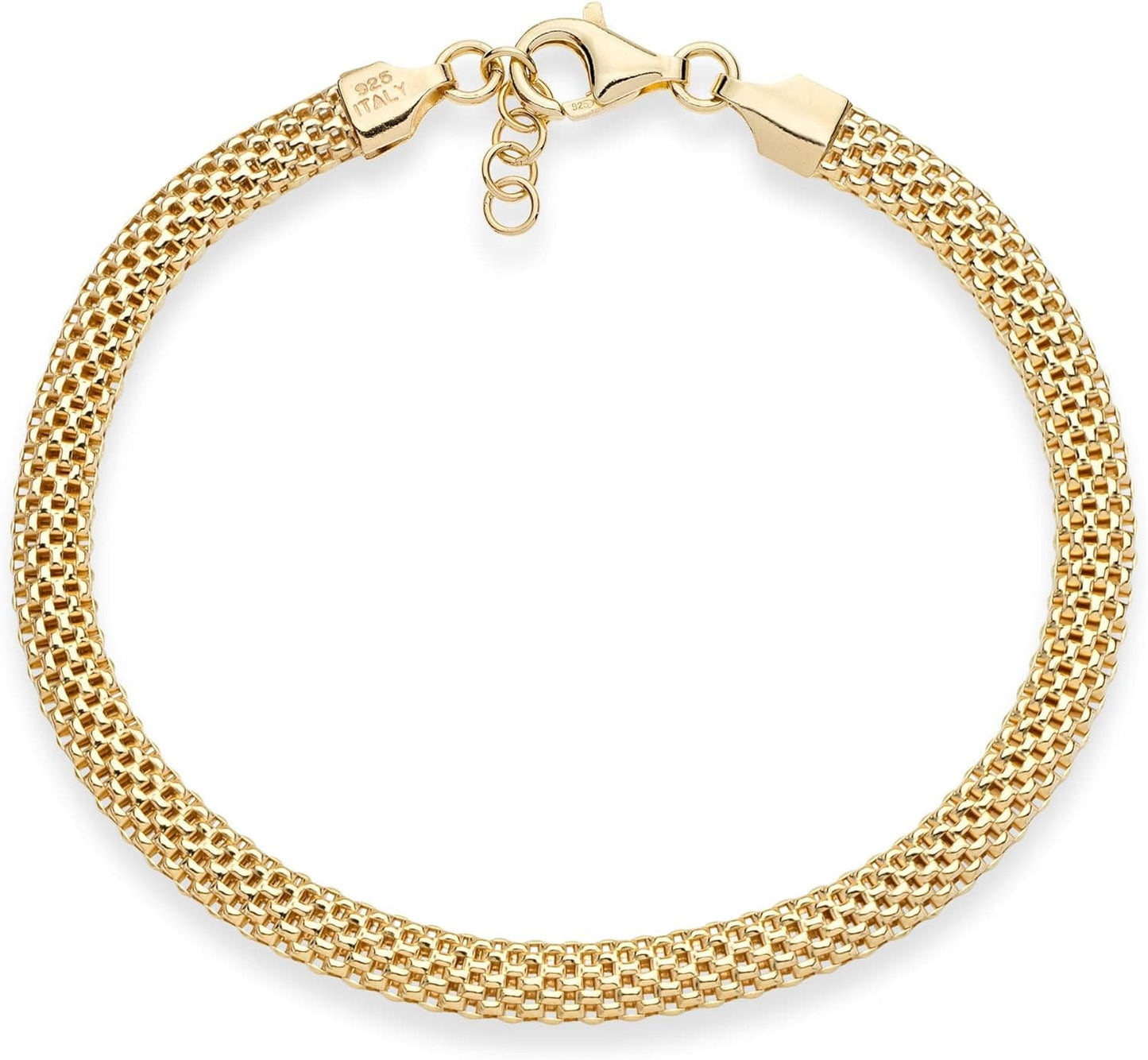 Miabella 18K Gold Over Sterling Silver Italian 5mm Mesh Link Chain Bracelet for Women, 925 Made in Italy Xpress