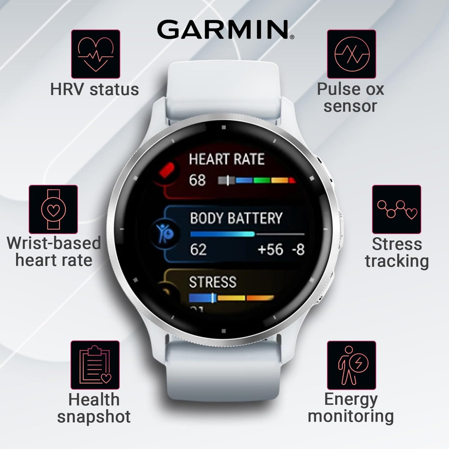 Wearable4U Garmin Venu 3: Silver Stainless Steel 45 mm Smartwatch|AMOLED 1.4" Display Up to 14 Days Battery Life | Multisport Men Watch - Whitestone | Advanced Health & Fitness Features Gift Bundle