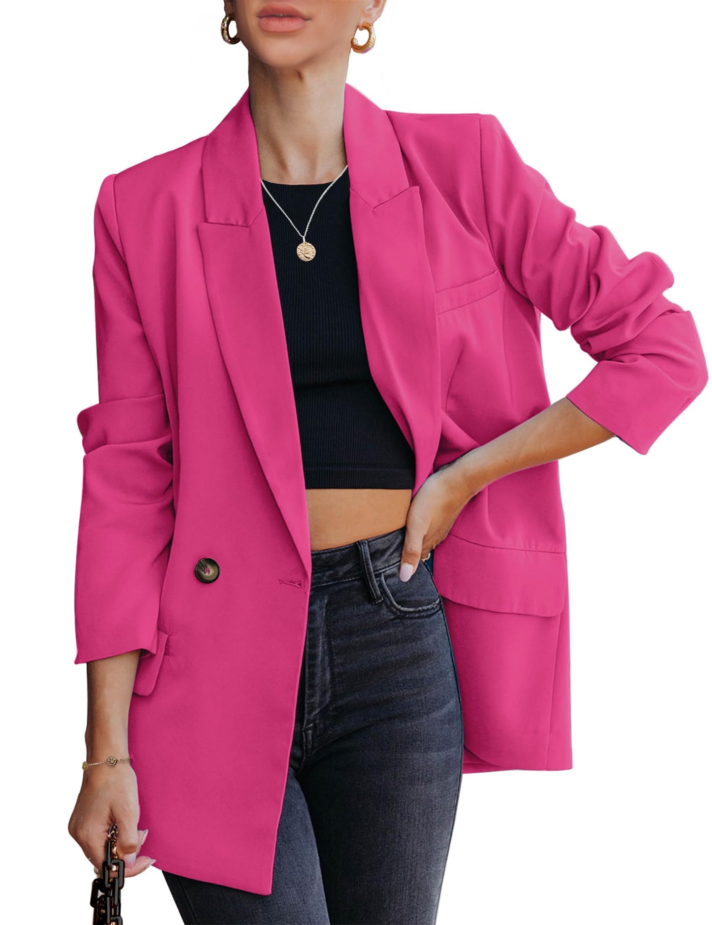 luvamia Blazer Chaquetas para mujer Trabajo Casual Oficina Manga Larga Moda Elegante Trajes de Negocios 