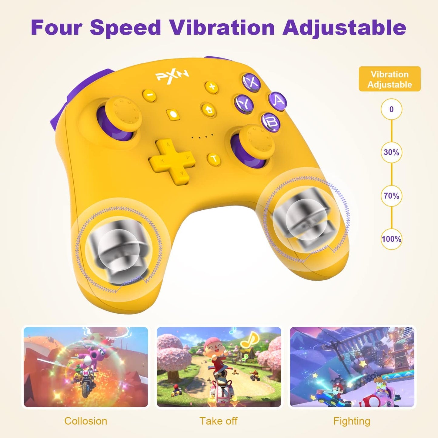 PXN 9607X Controlador inalámbrico Switch Pro, Dual Shock Gamepad Joystick compatible con NFC, Turbo, Wake-up, Gyro Axis, vibración para Switch/Lite/OLED y PC e IOS (amarillo) 