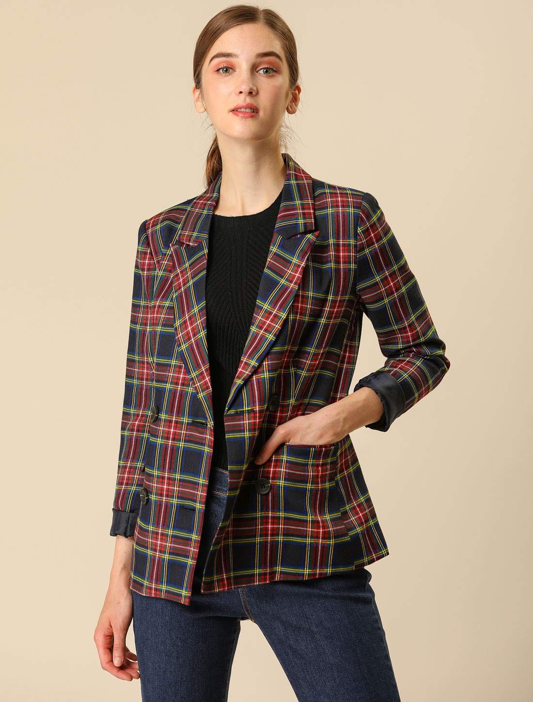 Allegra K Veste blazer formelle à revers cranté pour femme