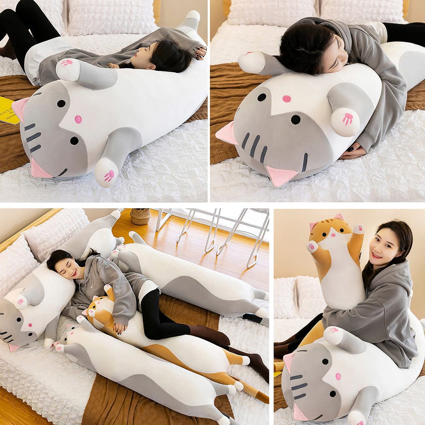 Giant Cat Pillow Plush Cartoon Kitty Sleeping Hugging Pillow, Cuddly Soft Long Kitten Body Pillow Doll Cat Cushion Toy for Kids Girlfriend (Pink, 110cm/43.3inch)