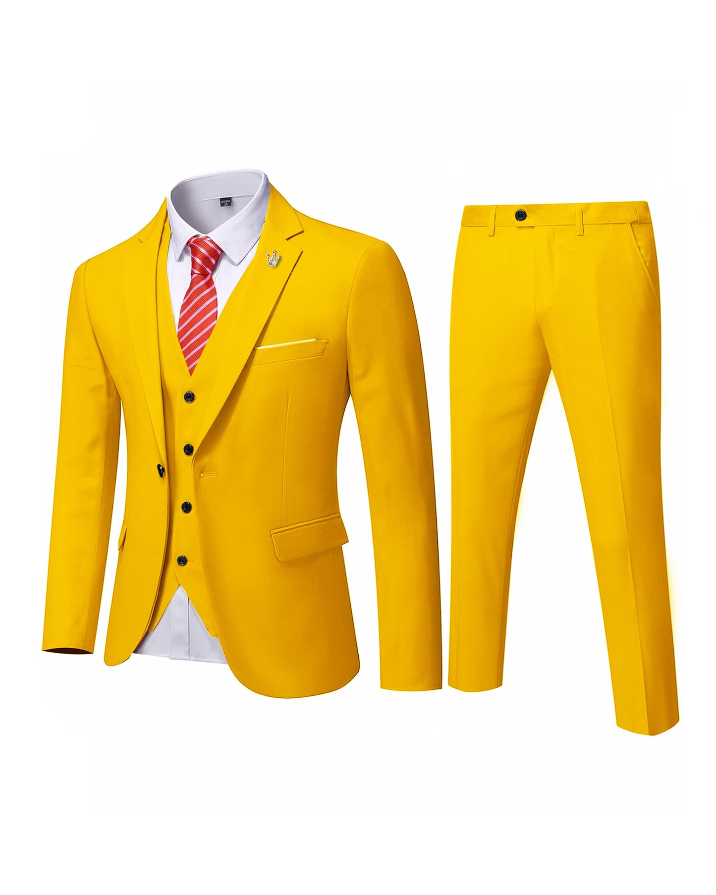 MYS Men's 3 Piece Slim Fit Suit Set, One Button Solid Jacket Vest Pants with Tie