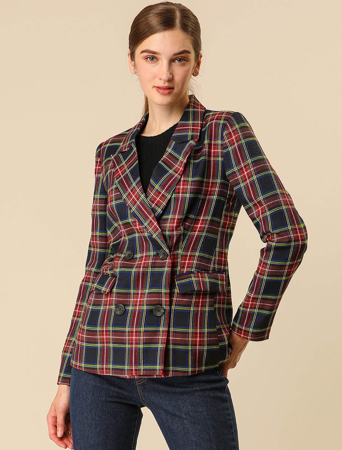 Allegra K Veste blazer formelle à revers cranté pour femme