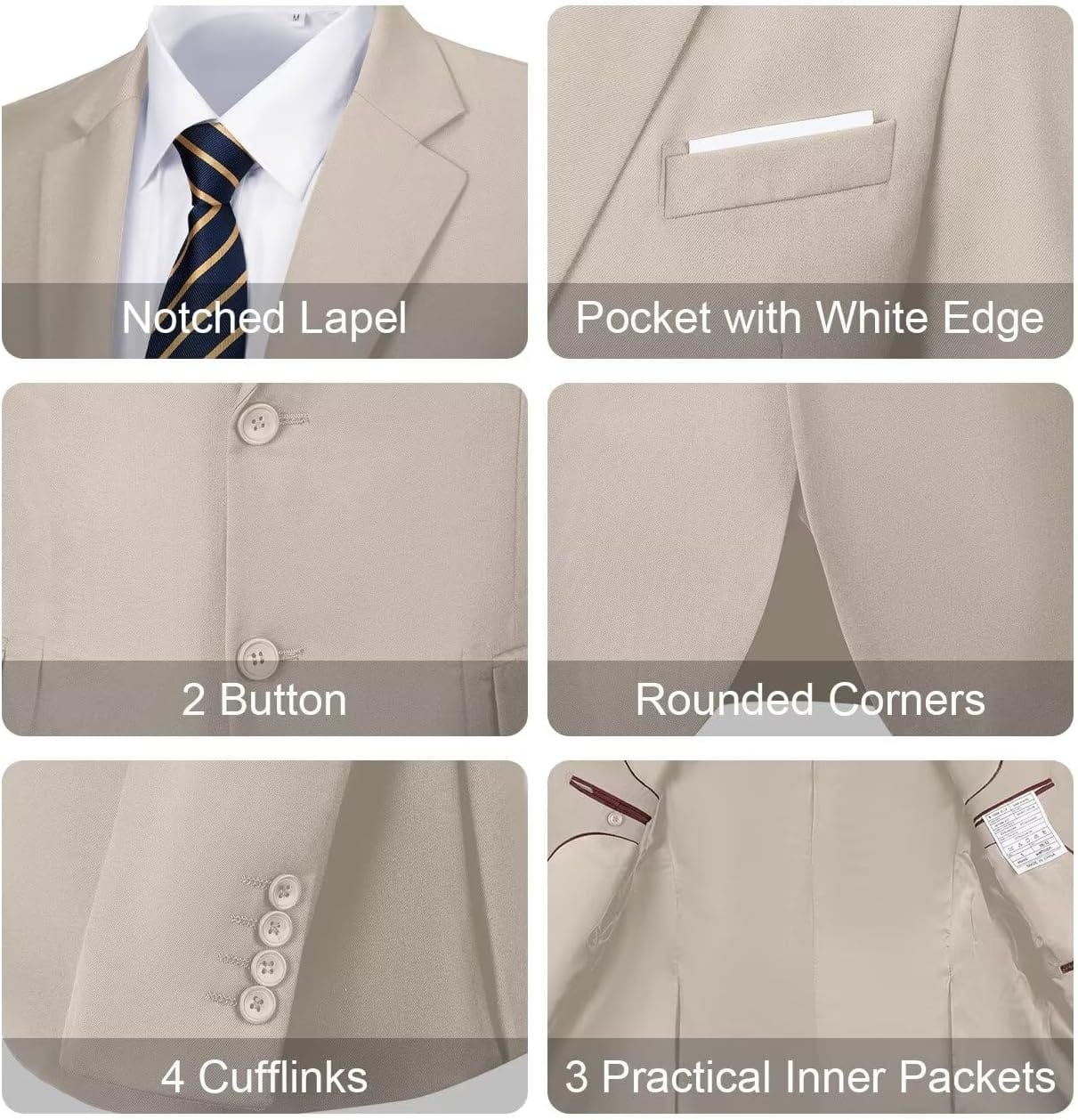 Mens Slim Fit 2 Piece Suit Two Button Notched Lapel Solid Suit Jacket Pants Set Tuxedo for Prom