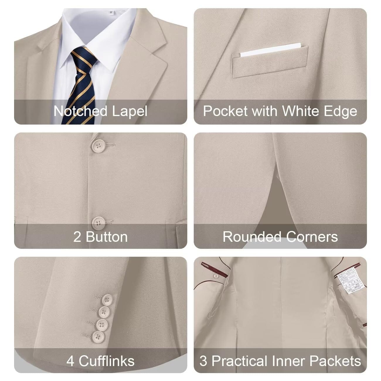 Mens Slim Fit 2 Piece Suit Two Button Notched Lapel Solid Suit Jacket Pants Set Tuxedo for Prom