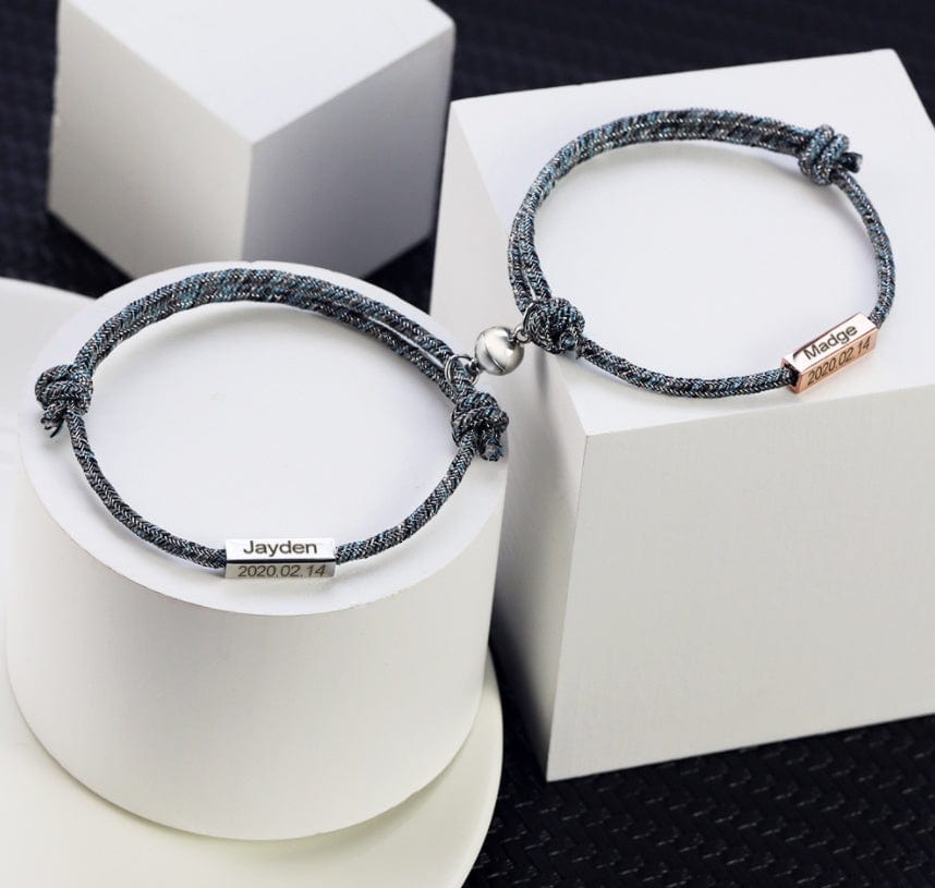 Bracelet personnalisé avec nom, promesse d'amour éternel, aimant qui s'attire les uns les autres, Bracelet pour couples en acier inoxydable