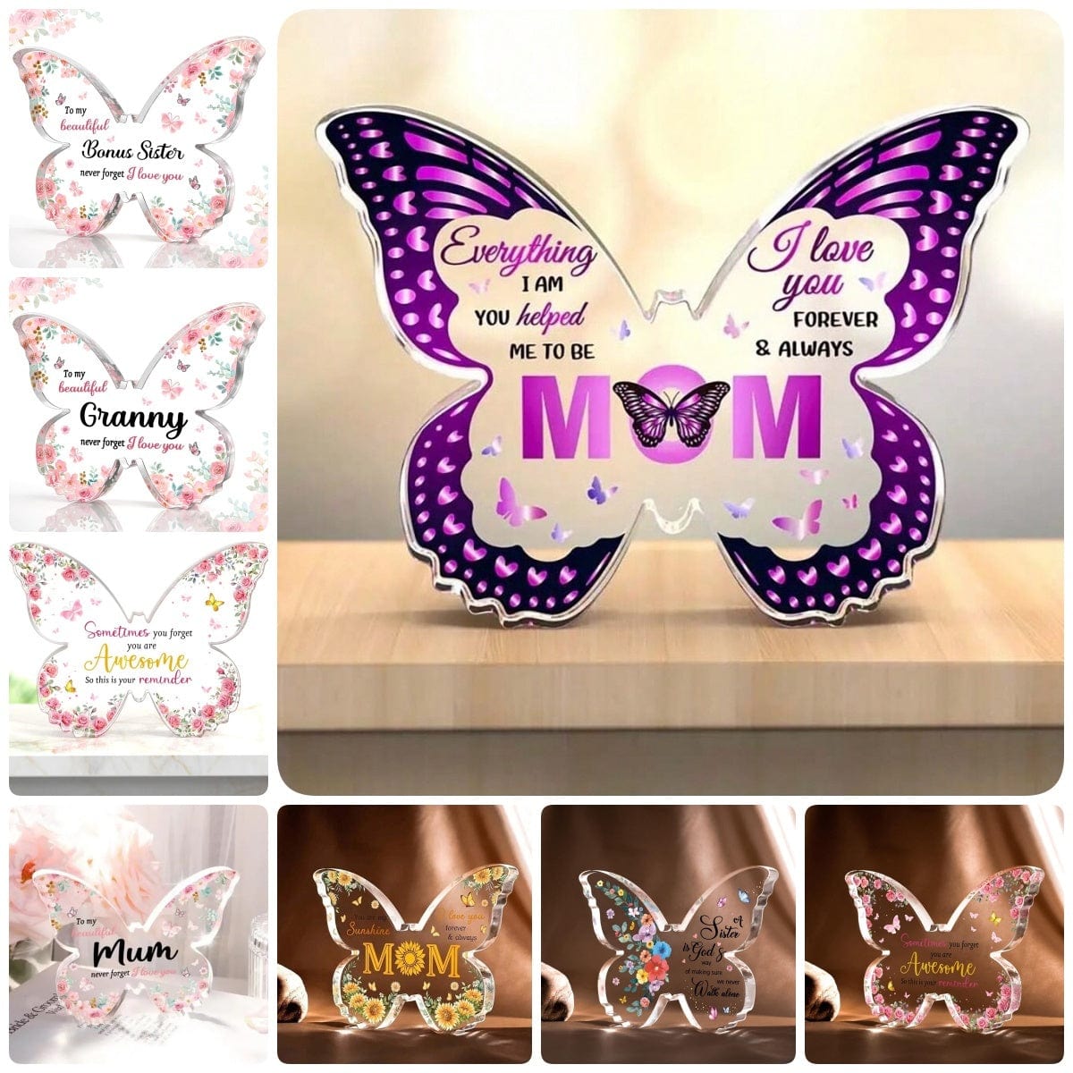 Cadeaux de fête des mères pour maman grand-mère Nana DIY idées de cadeaux d'anniversaire uniques pour maman cadeaux souvenirs en acrylique en forme de papillon pour la fête des mères