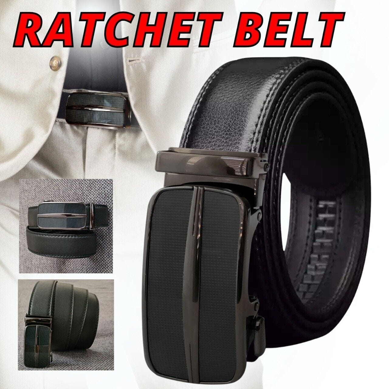 Microfiber Leather Mens Ratchet Belt Belts For Men Adjustable Size, Slide Buckle