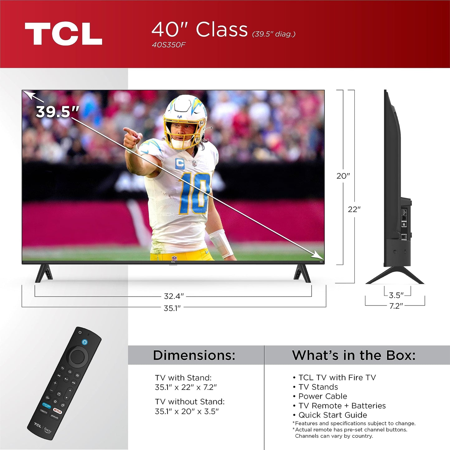 TCL Smart TV LED Clase S3 1080p de 40 pulgadas con Fire TV (40S350F, modelo 2023), Alexa integrado, compatibilidad con Apple AirPlay, transmisión de televisión FHD, negro