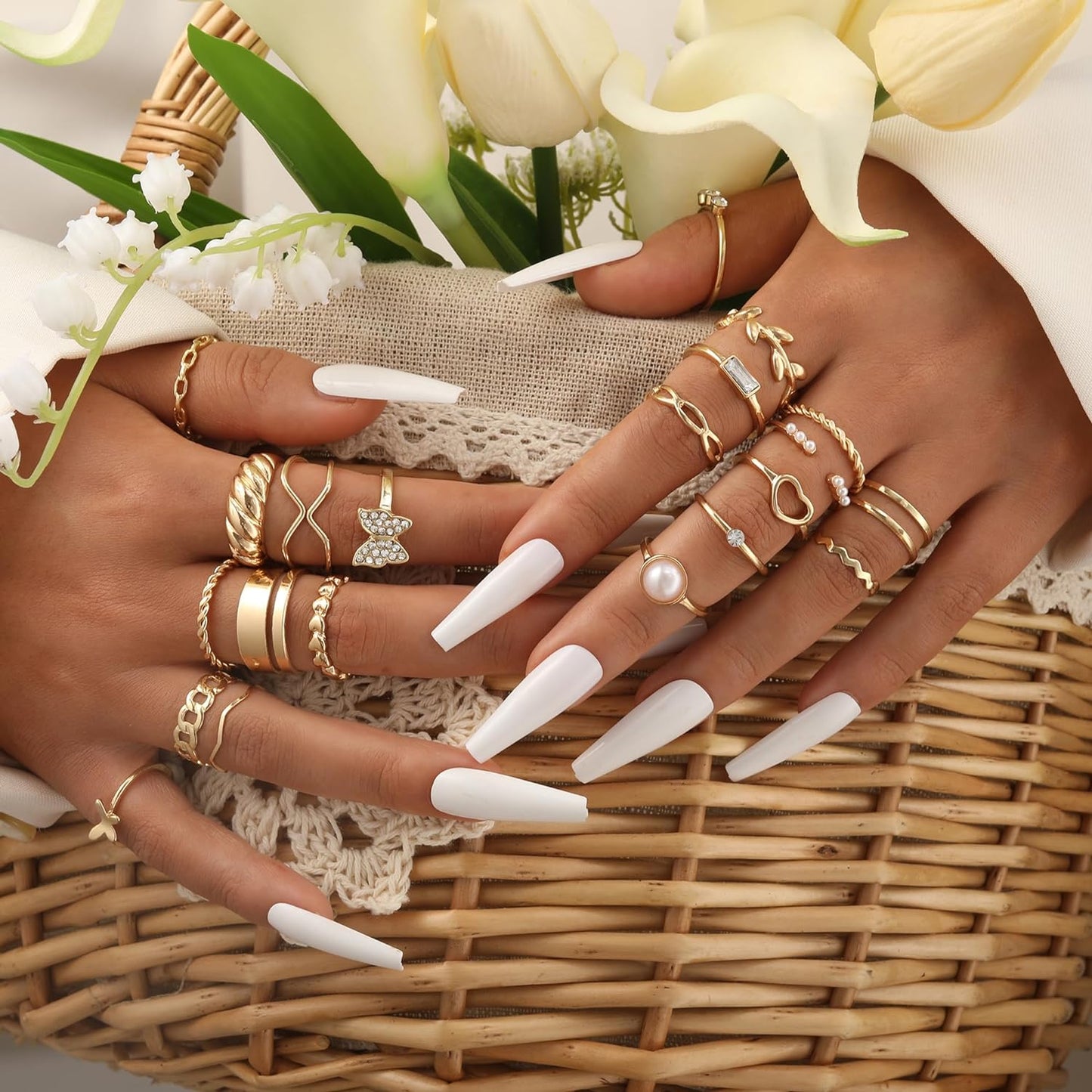 ÌF ME 24 Pcs Gold Vintage Knuckle Rings Set for Women Girls, Boho Dainty Stackable Midi Finger Rings, Snake Butterfly Signet Fashion Ring Pack Jewelry Gifts. Xpress