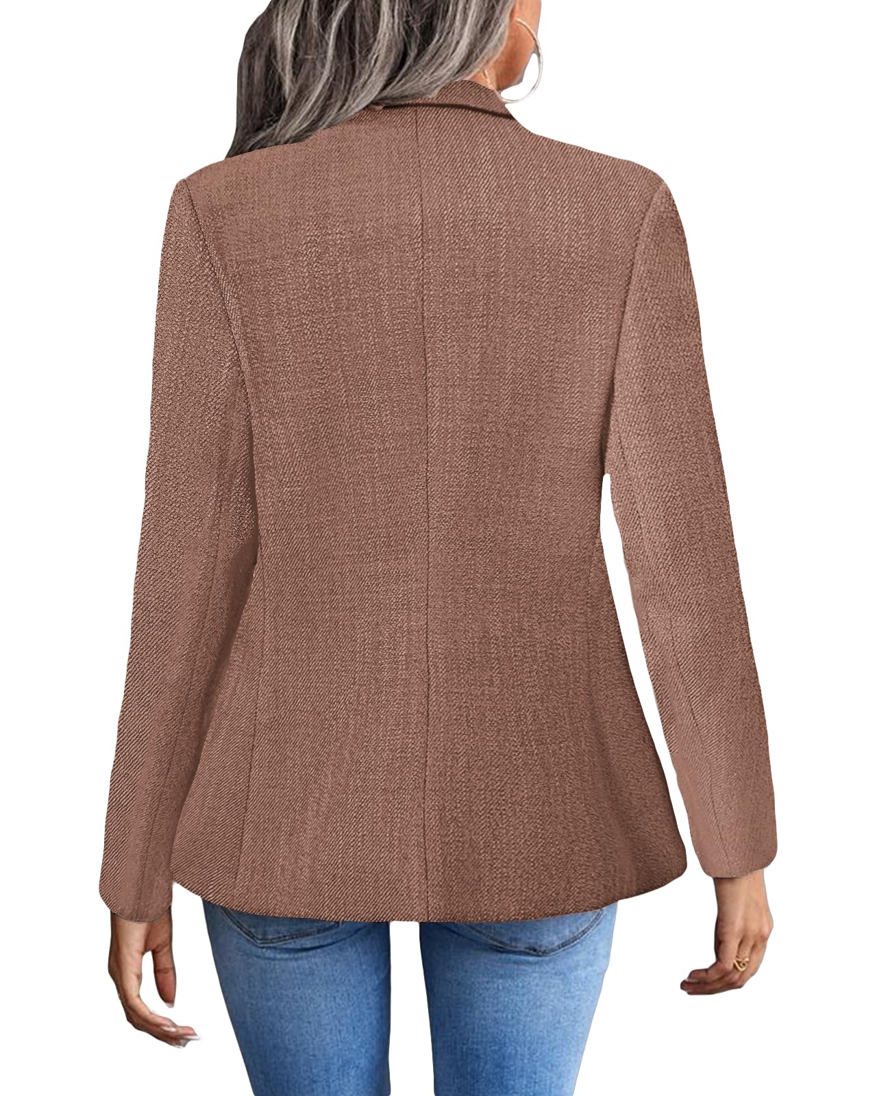 Blazer informal para mujer, primavera 2024, frente abierto, trabajo de negocios, chaqueta a cuadros de Tweed, bolsillo para traje (S-XXL) 