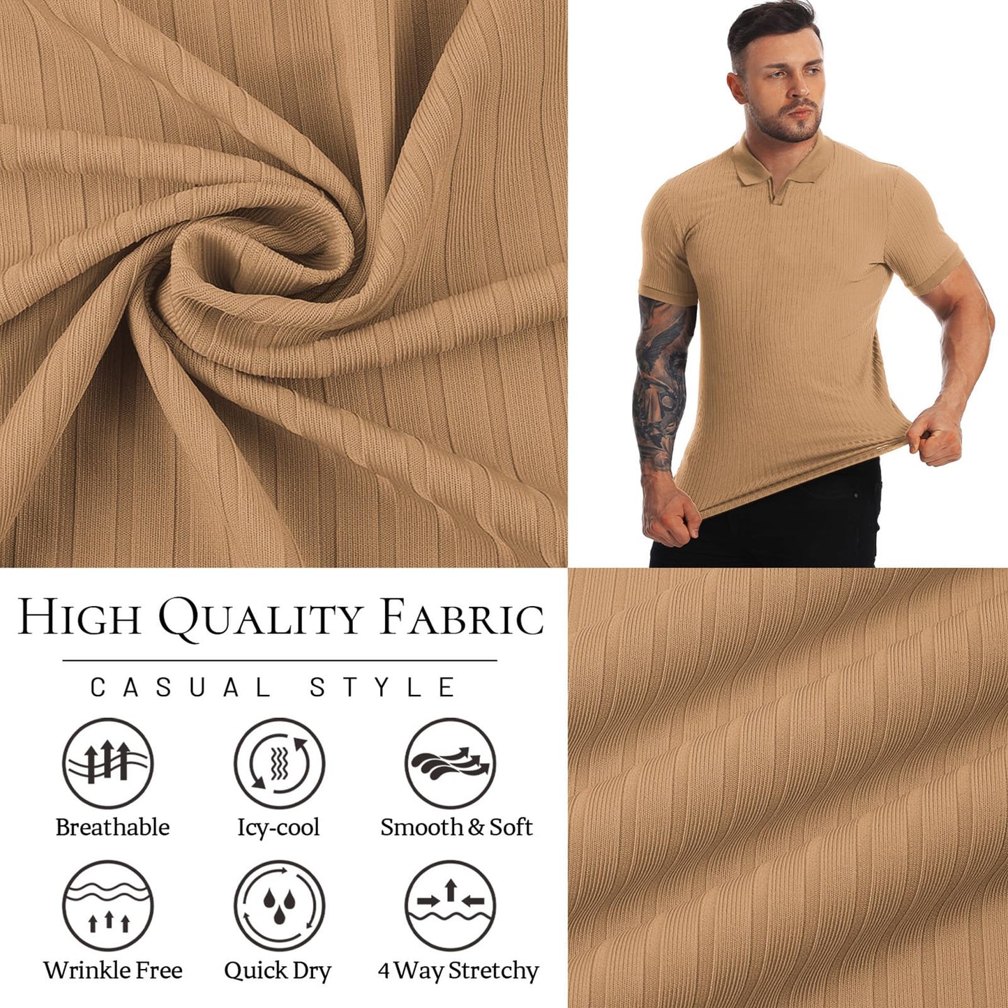 Muscle Polo Shirts for Men Slim Fit Short Sleeve Golf Shirts Men Dry Fit Shirts Casual Stylish Clothes