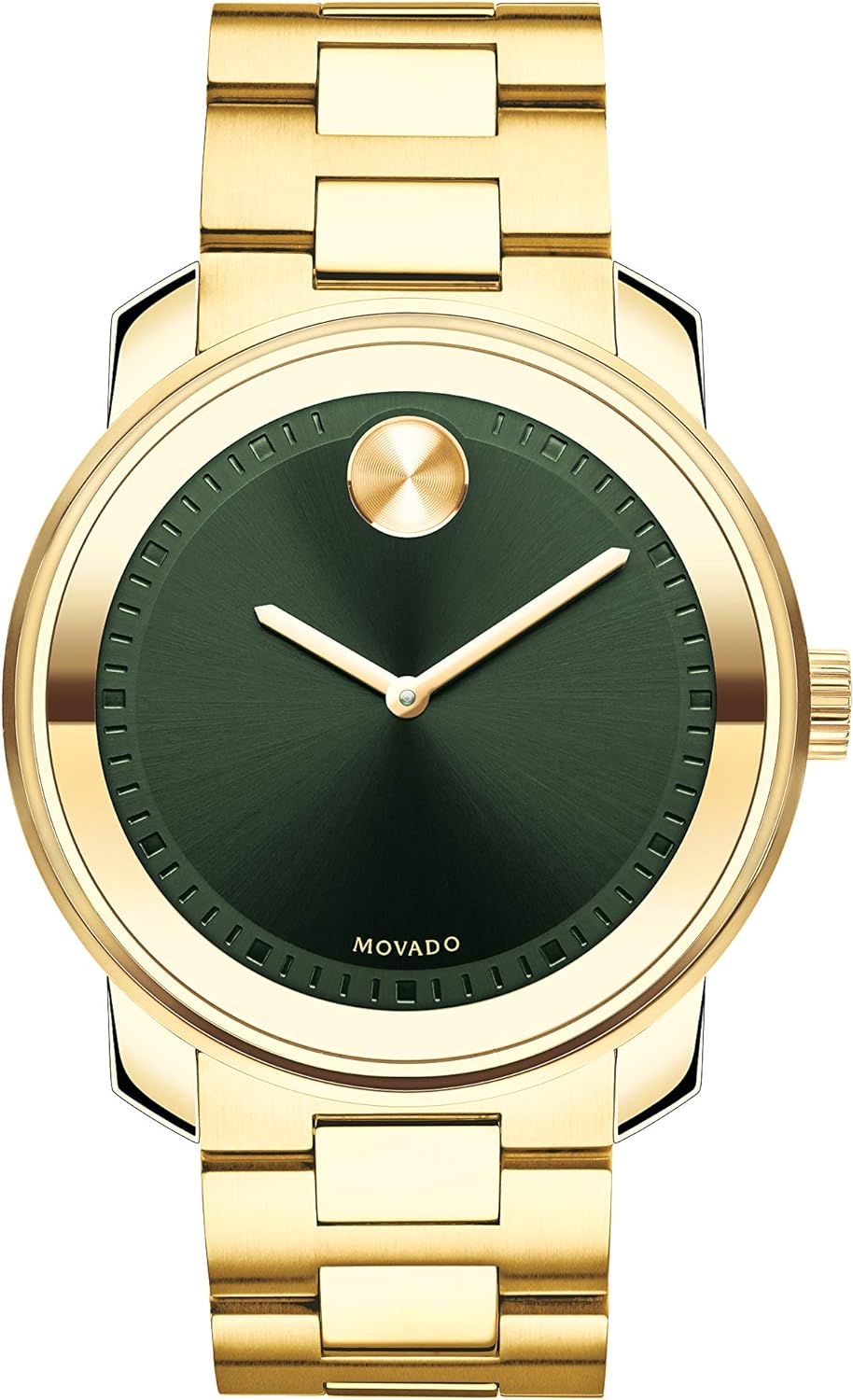 Movado Bold, Caja de acero chapada en oro iónico, Esfera verde, Brazalete de acero chapada en oro, Hombre, 3600582 