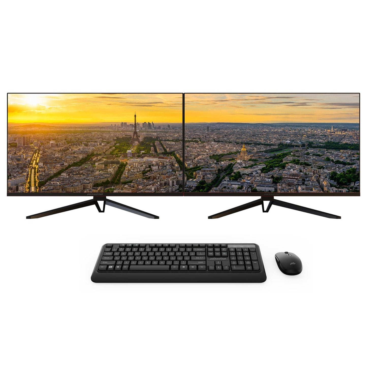 Packard Bell Basic double moniteur d'ordinateur, 24 pouces, ultralarge, montage VESA, inclinaison, VGA et HDMI, FHD 1920 x 1080, 75 Hz, 5 millisecondes pour les jeux, paquet de 2 