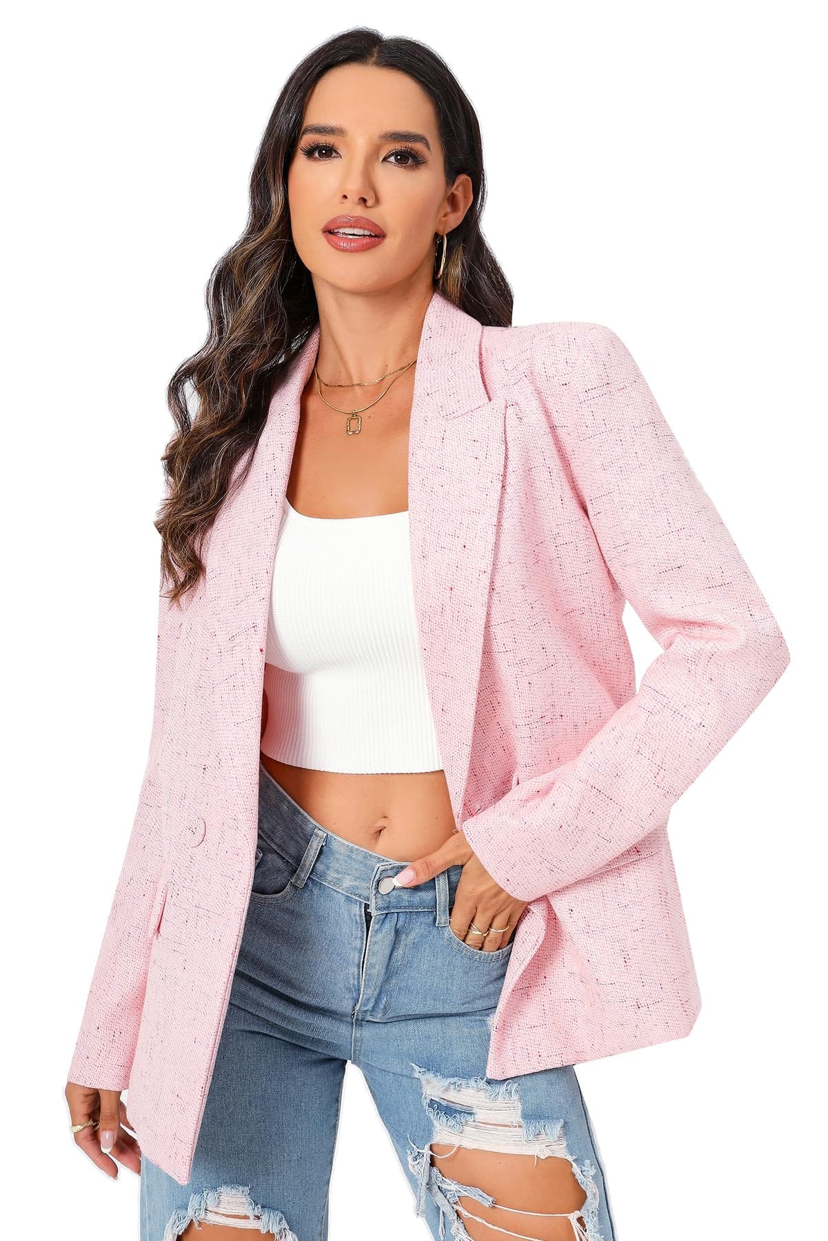 Chaqueta de traje de gran tamaño con doble botonadura para mujer, chaqueta de manga larga, informal, estilo novio, chaqueta de trabajo para oficina con bolsillos