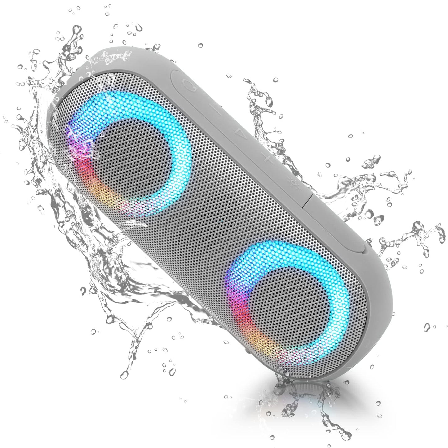 Altavoces Bluetooth con luz, Bluetooth inalámbrico portátil de 30 W (rango de 100 pies), sonido estéreo fuerte, altavoces de ducha impermeables IPX7, luces rítmicas multicolores RGB, tiempo de reproducción de 1000 minutos para interiores y exteriores 