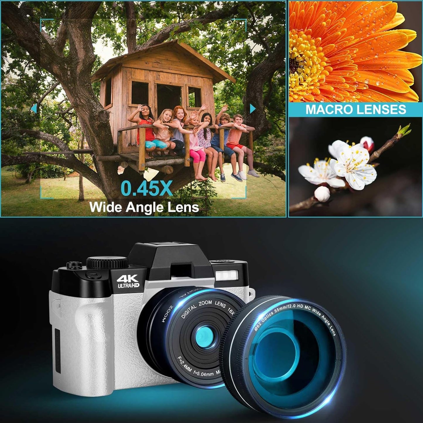 G-Anica 4K Digital Cameras for Photography，48MP/60FPS Video Camera for Vlogging, WiFi & App Control Vlogging Camera for YouTube, Small Camera with 32GB TF Card.Wide-Angle & Macro Lens Xpress