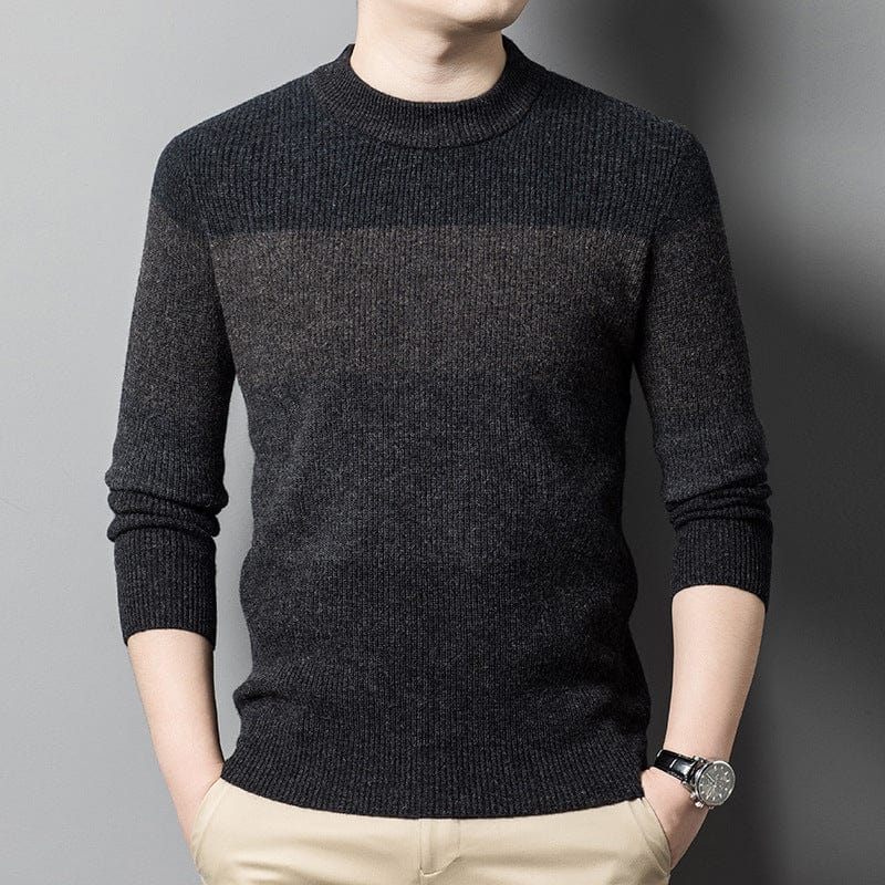 Winter Men's Thick Sweater Middle-aged Worsted High Quality Round Neck Striped Casual